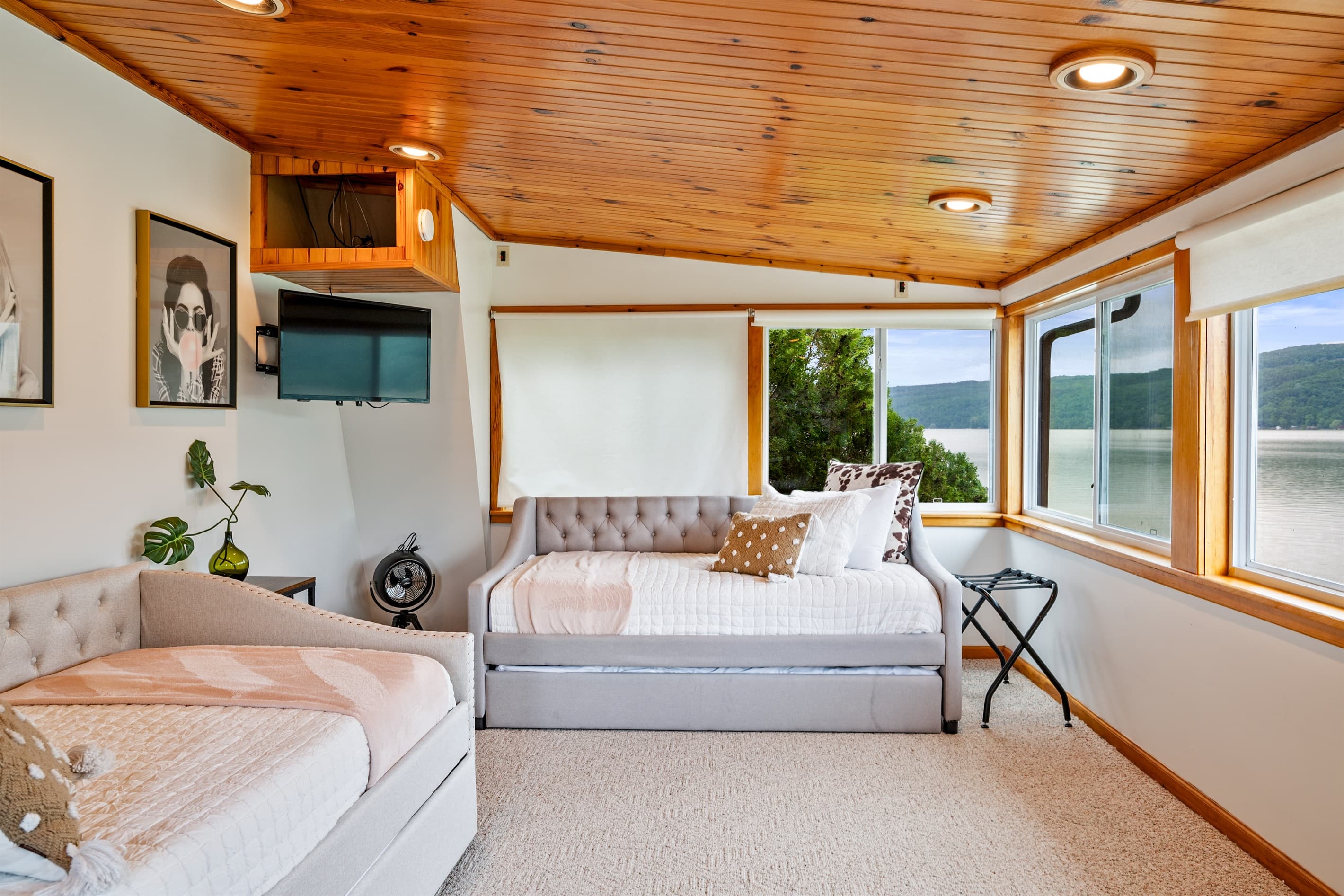 Bedroom windows overlooking the lake