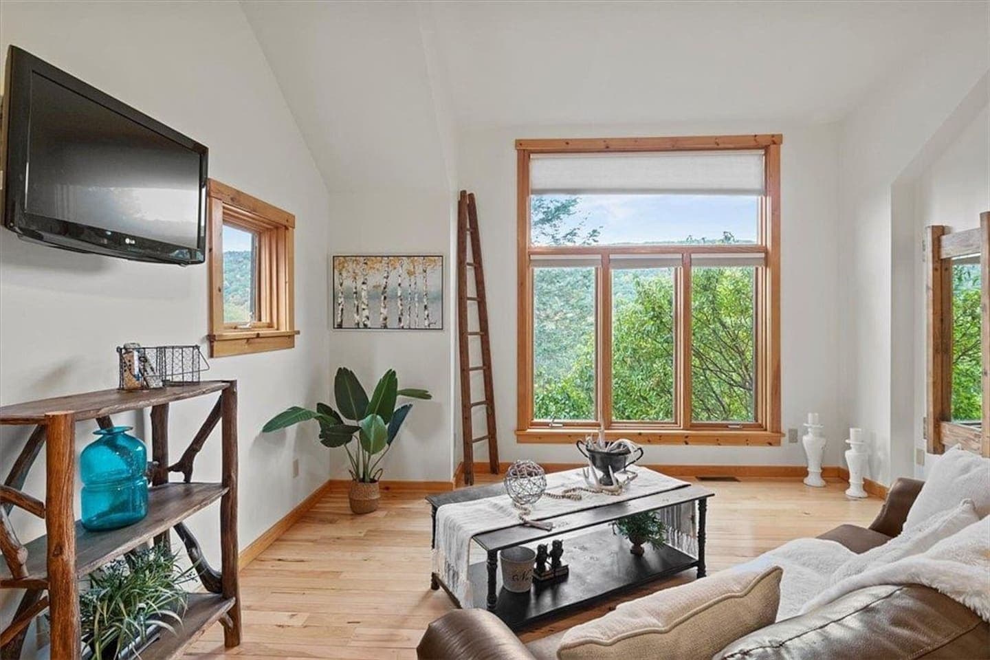Seating area with coffee table and television 