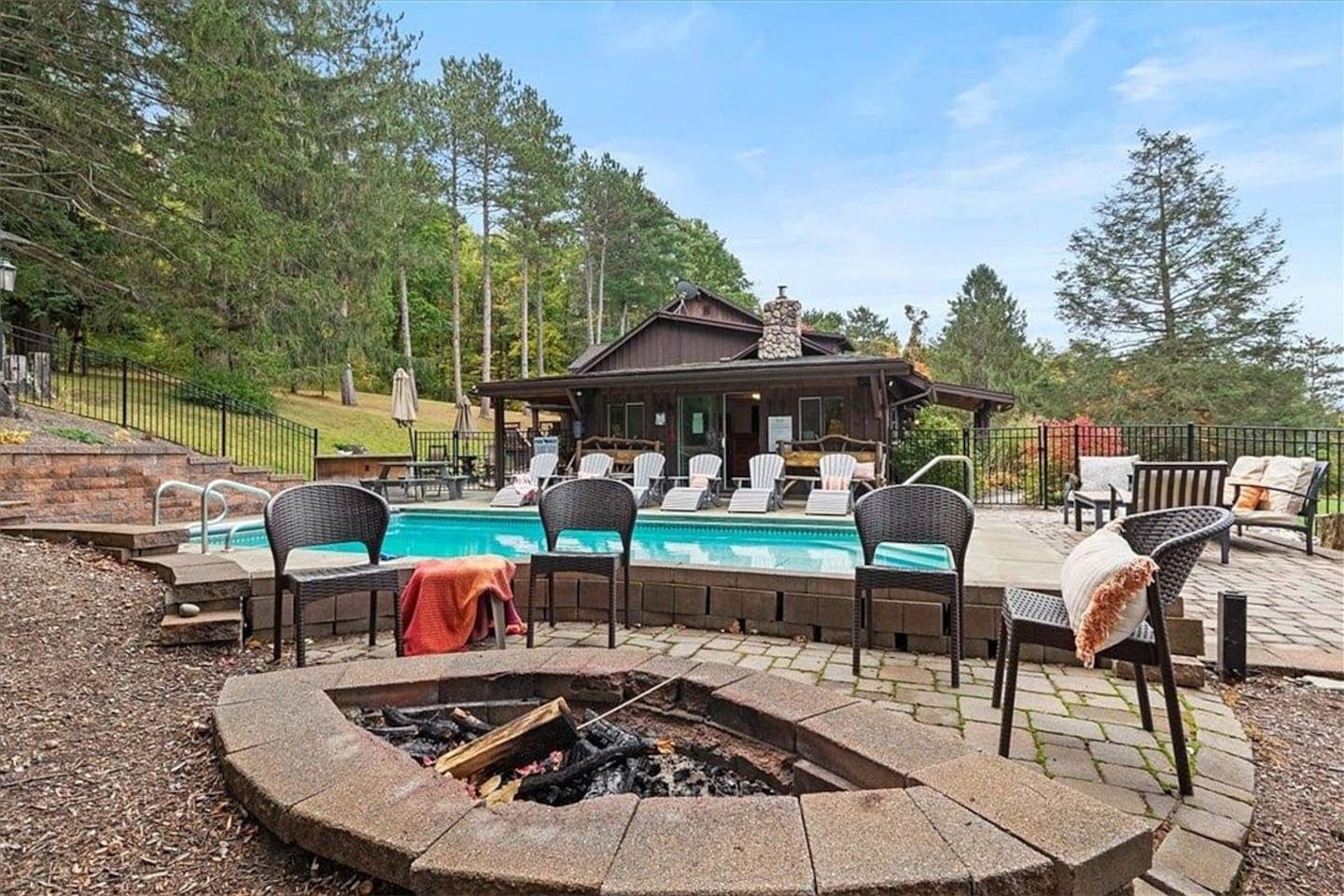 Firepit beside the pool area