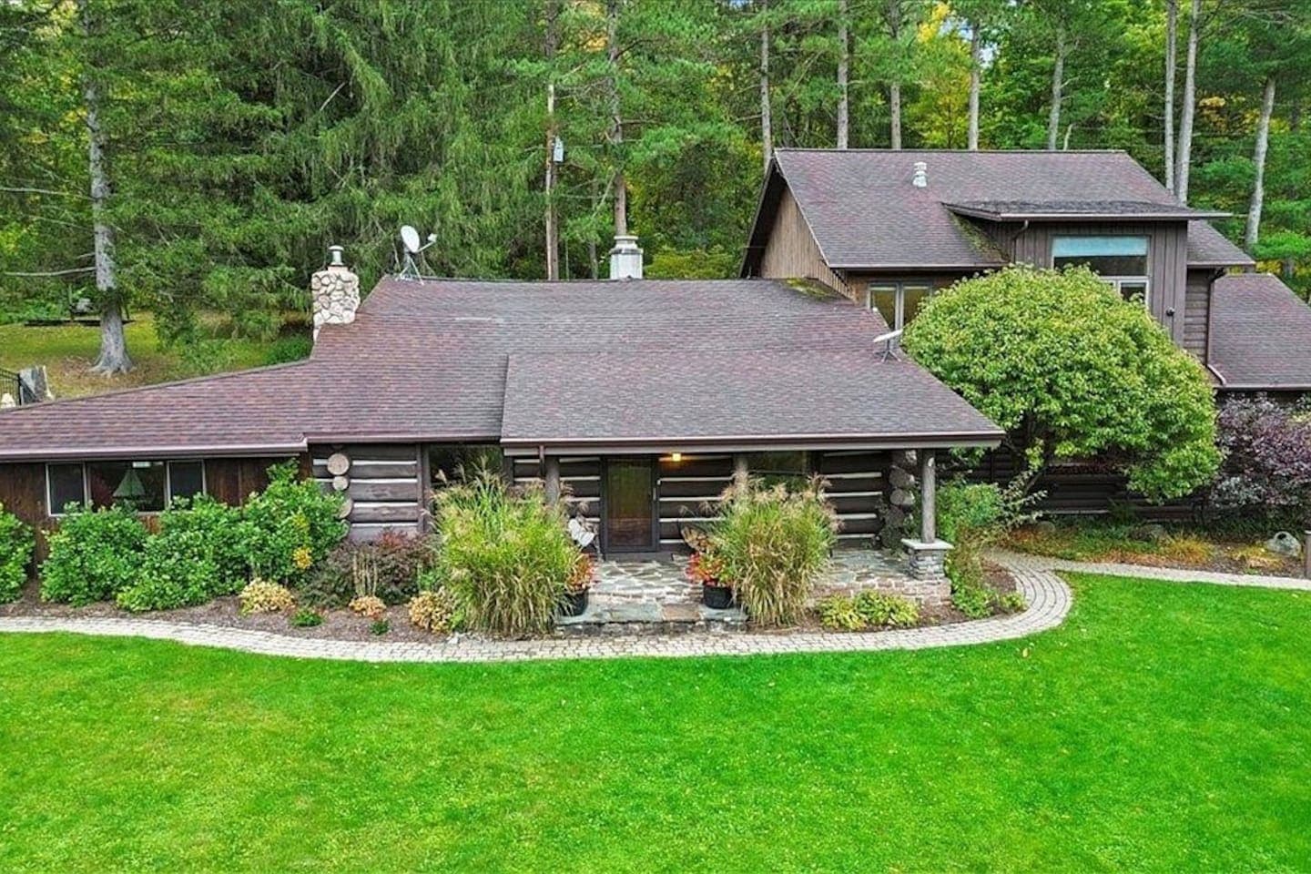 Aerial view of the landscaped property