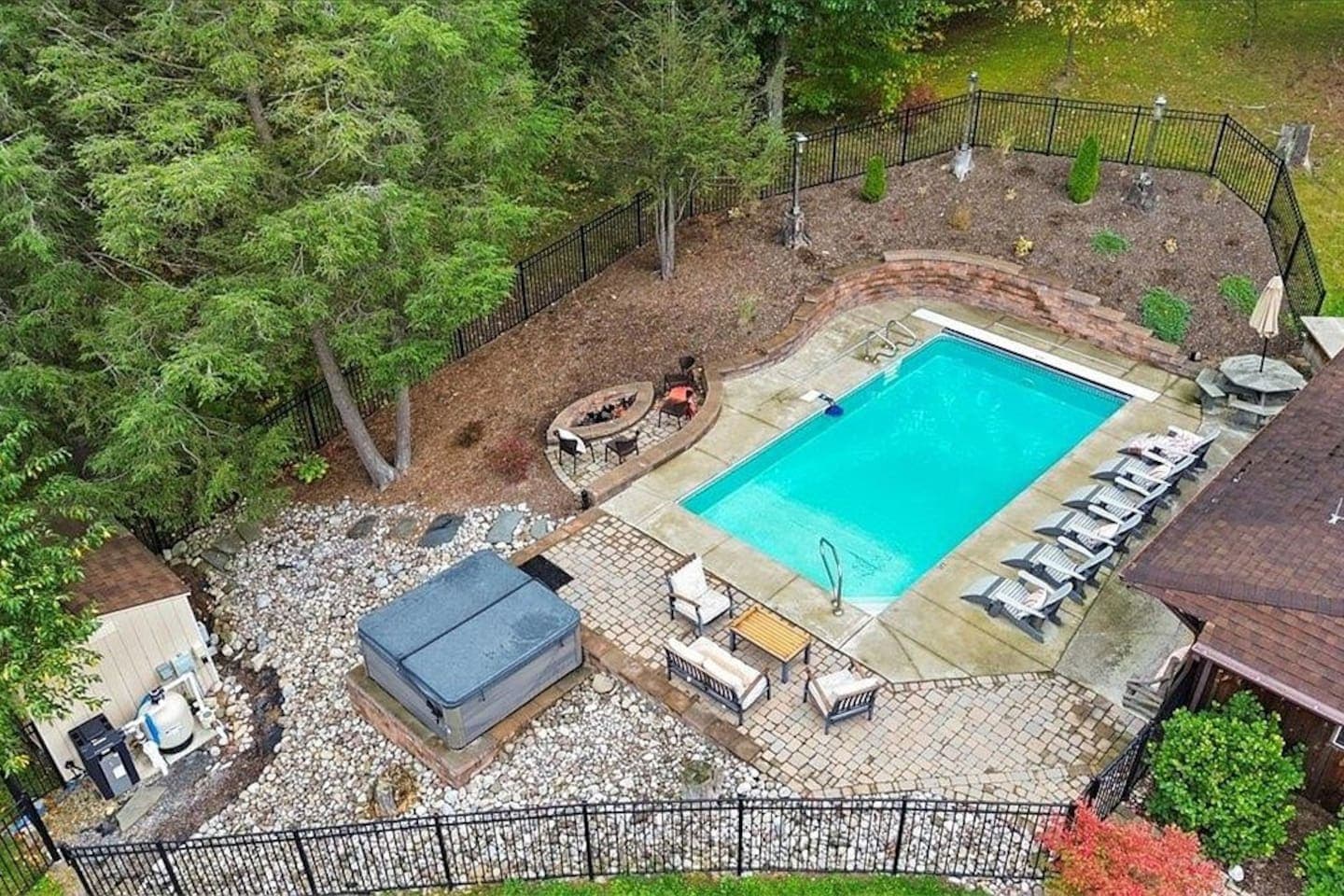 Aerial view of the outdoor pool area
