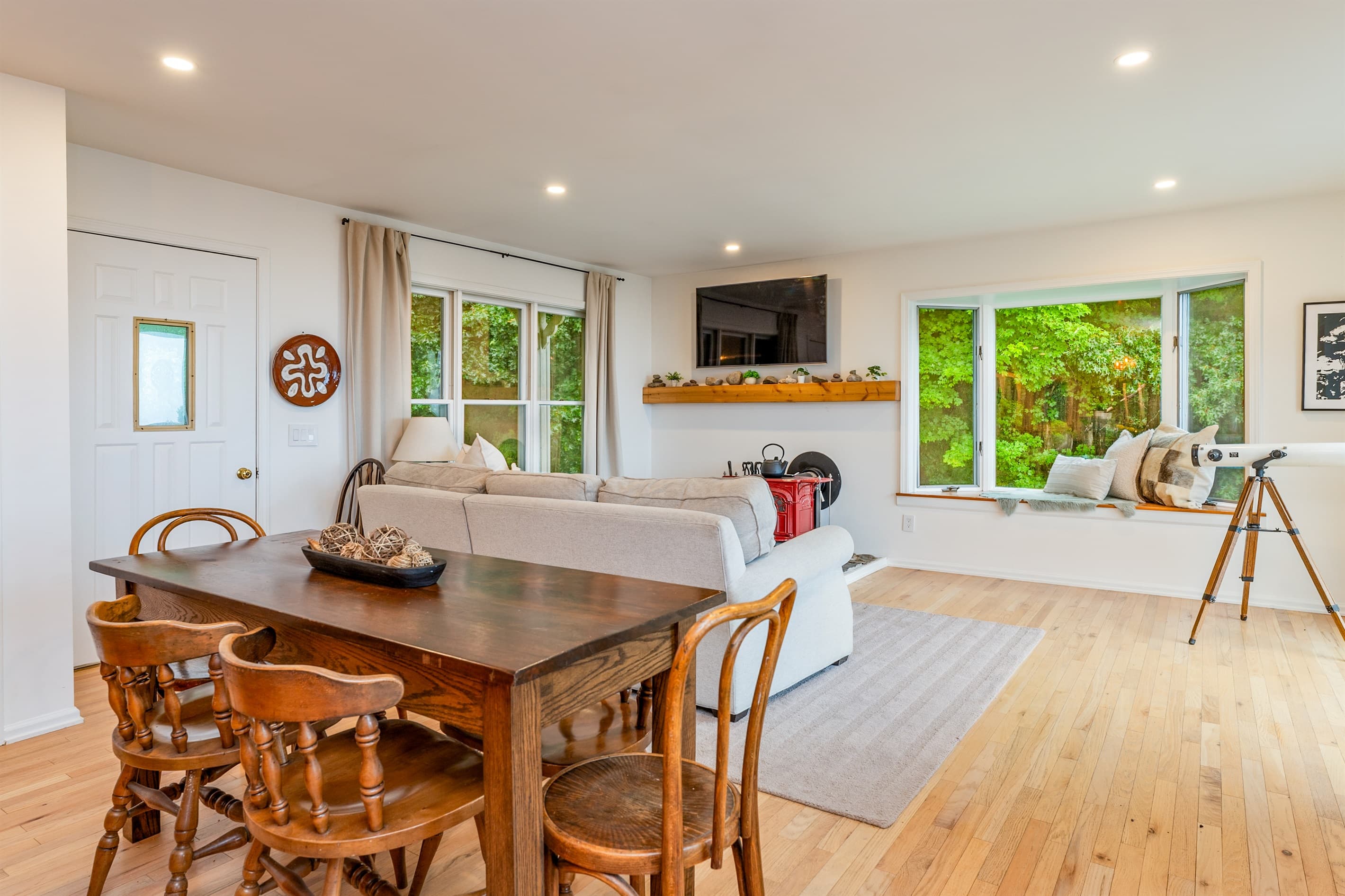 Dining table beside the living area