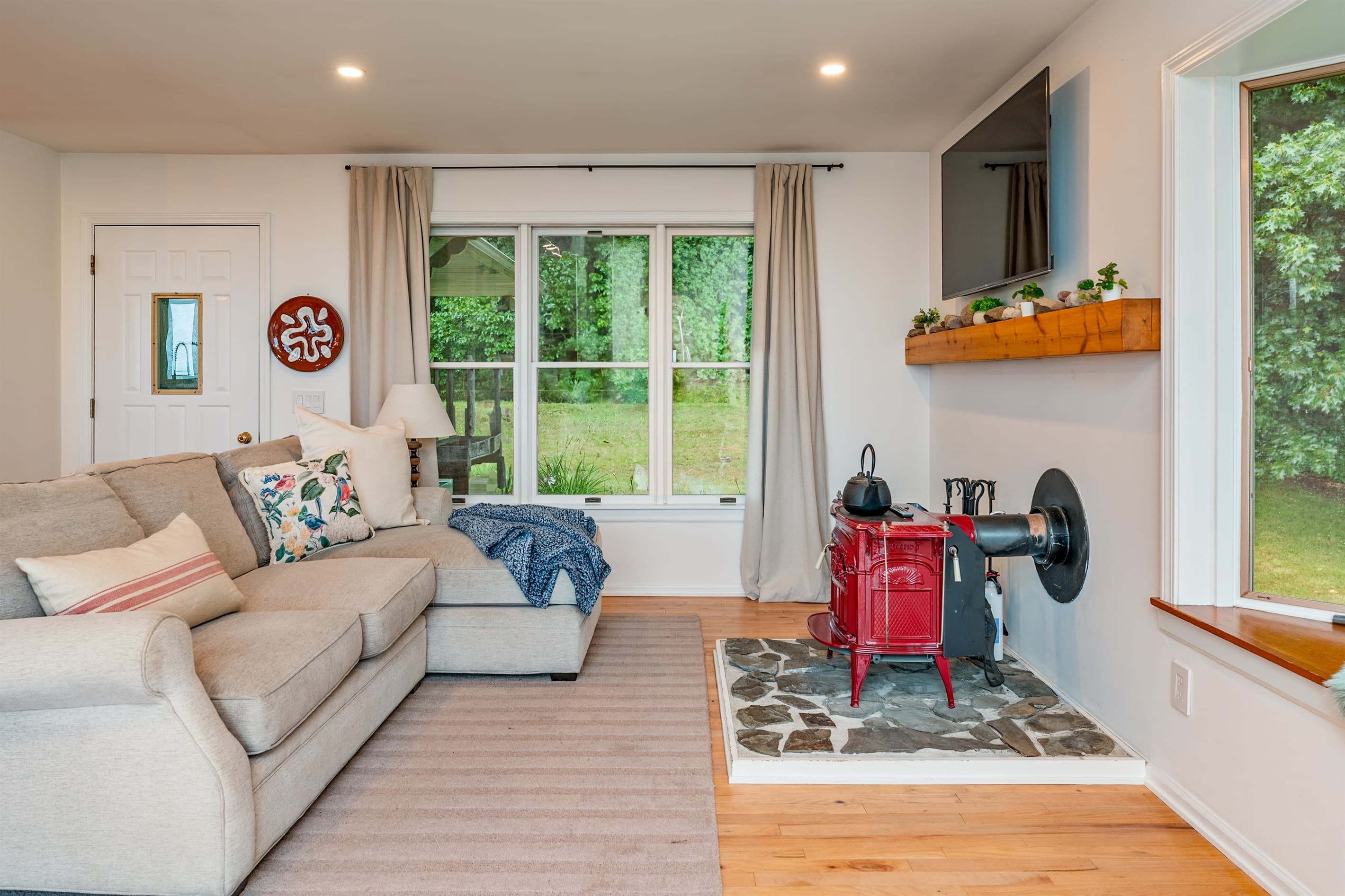 Living room with beige sofa