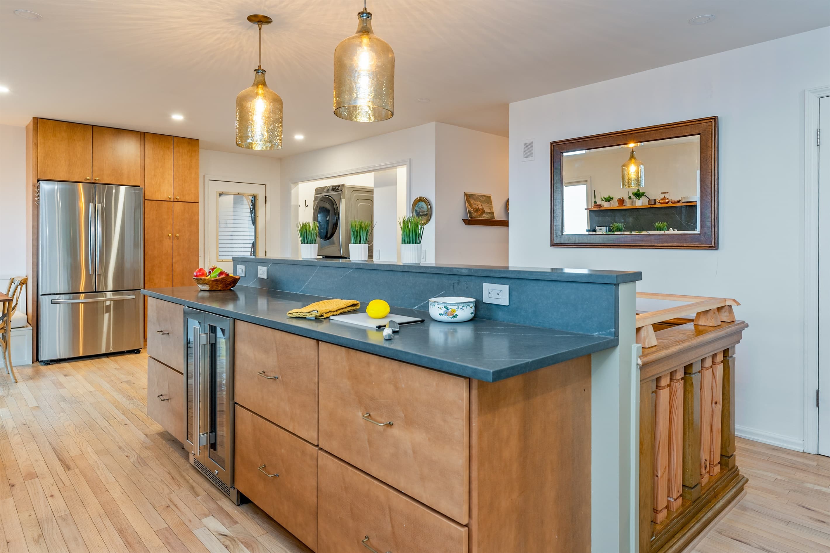 Kitchen island with wooden drawers