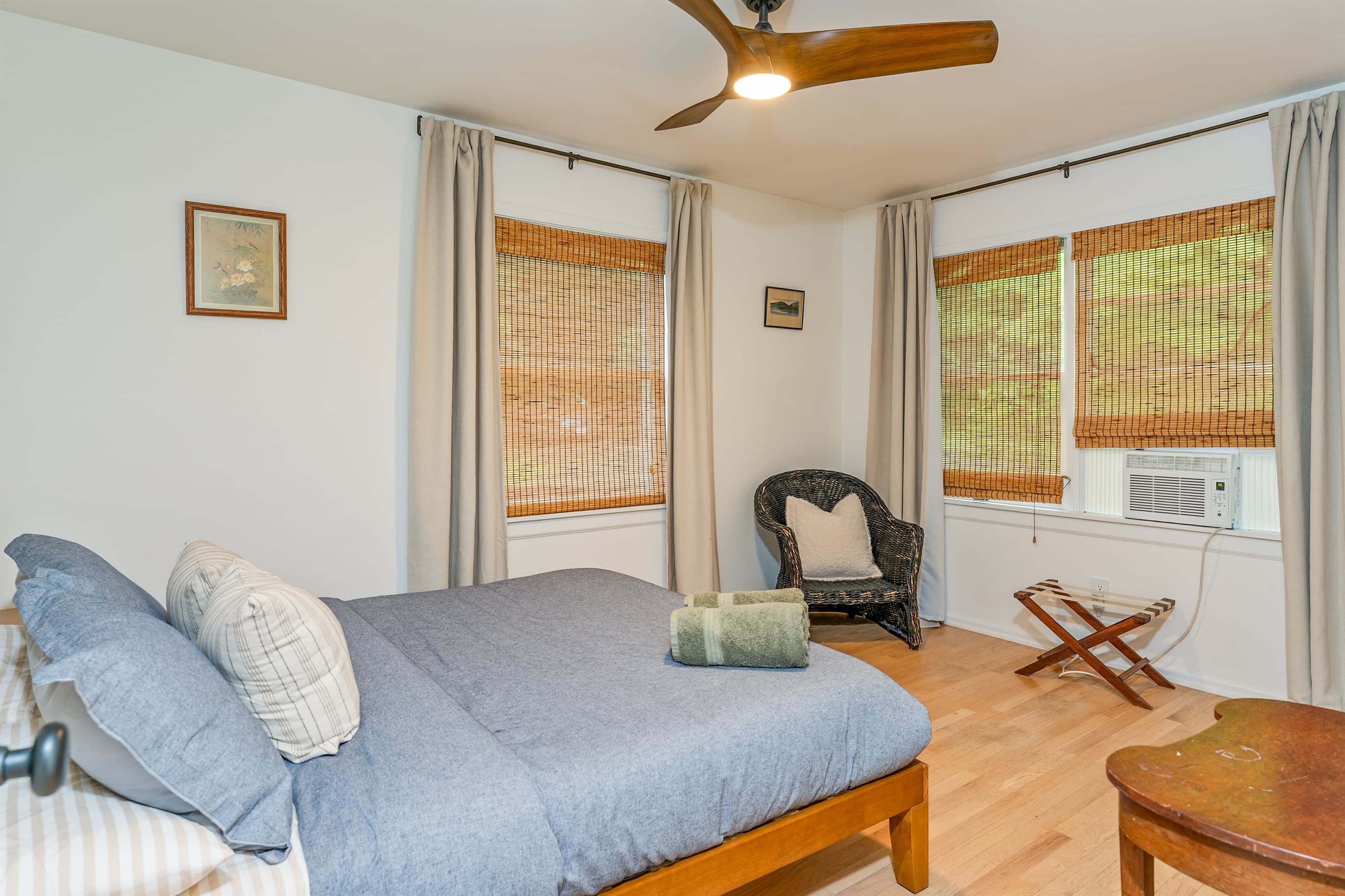 Bedroom with desk and corner chair