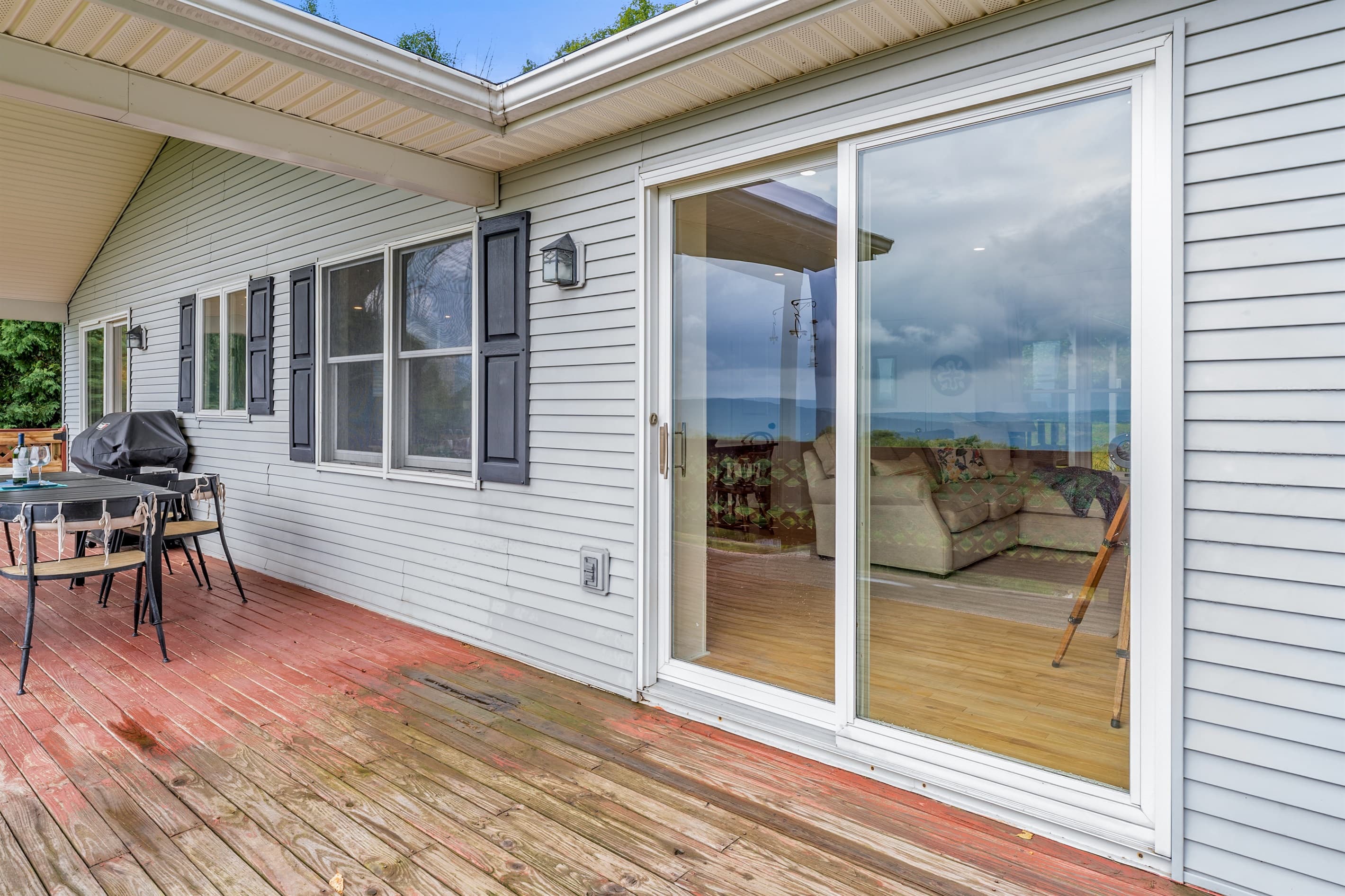 Deck extending along the rear exterior
