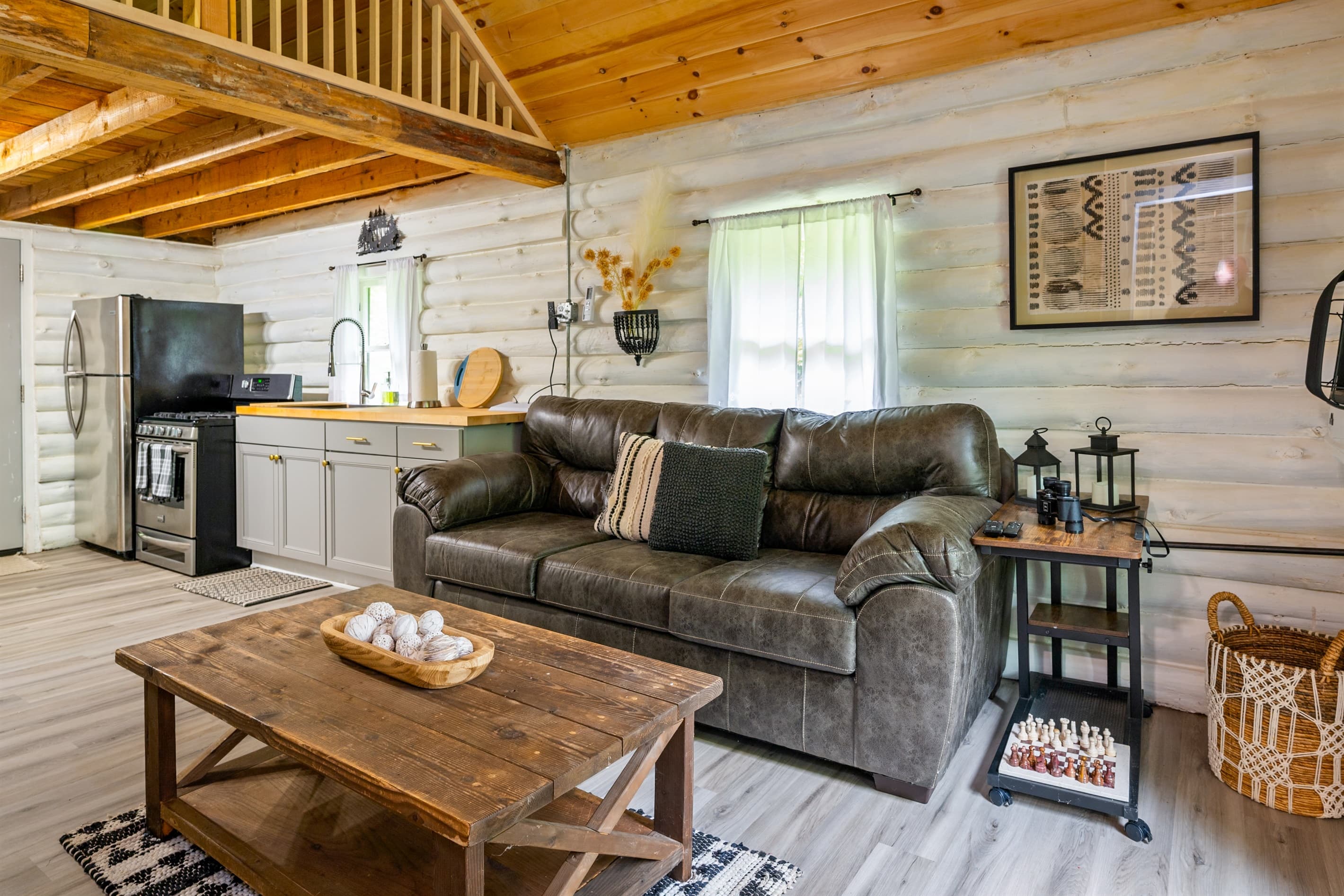 Living room with leather sofa