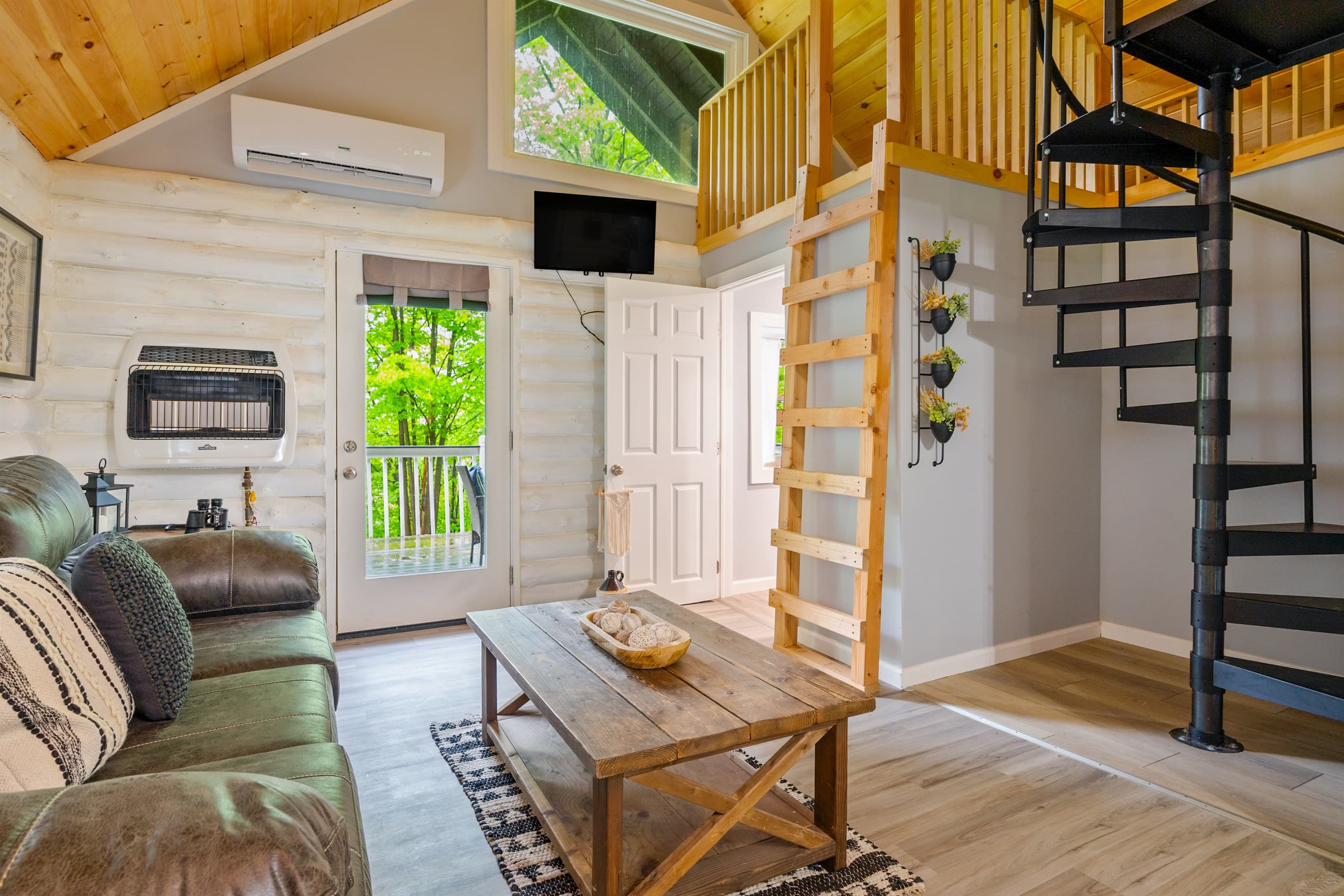 Open living area with staircase