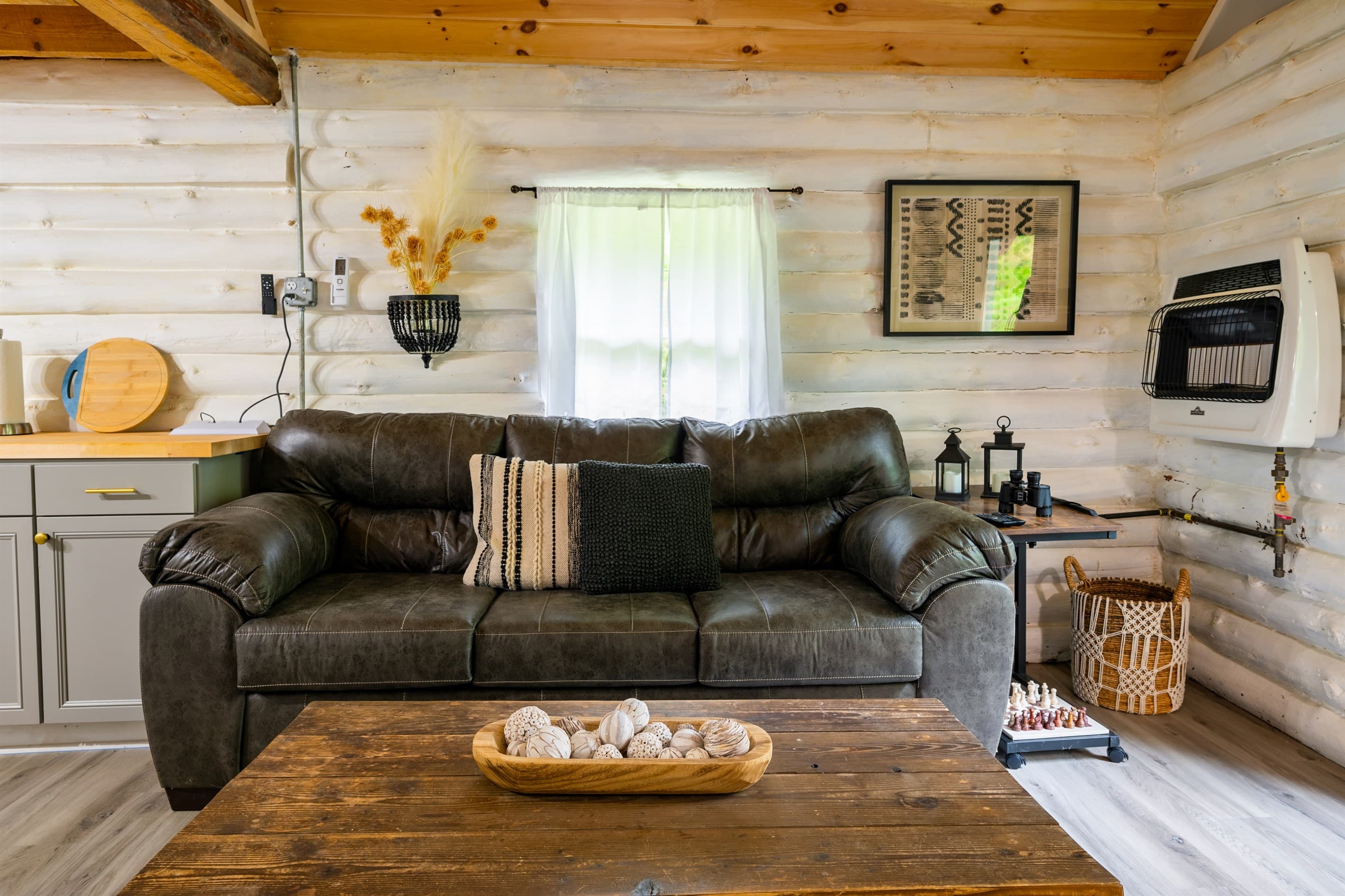 Leather sofa facing the center table 