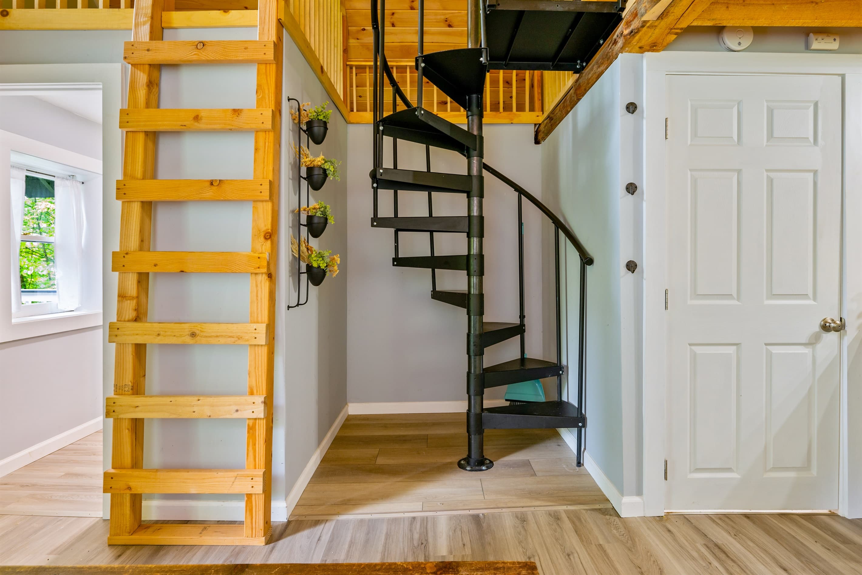 Spiral staircase leading to the loft