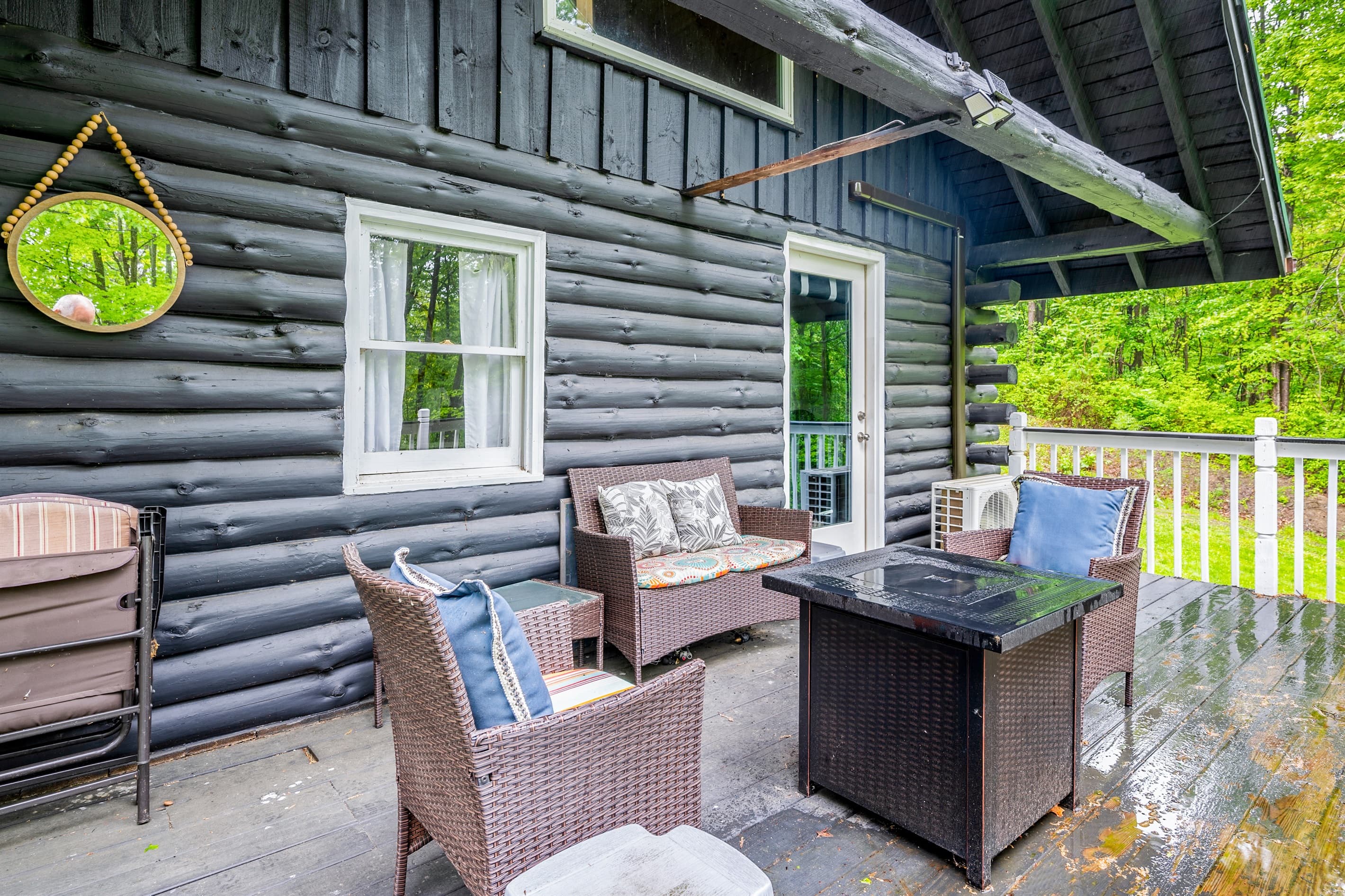 Covered deck with cushioned seating