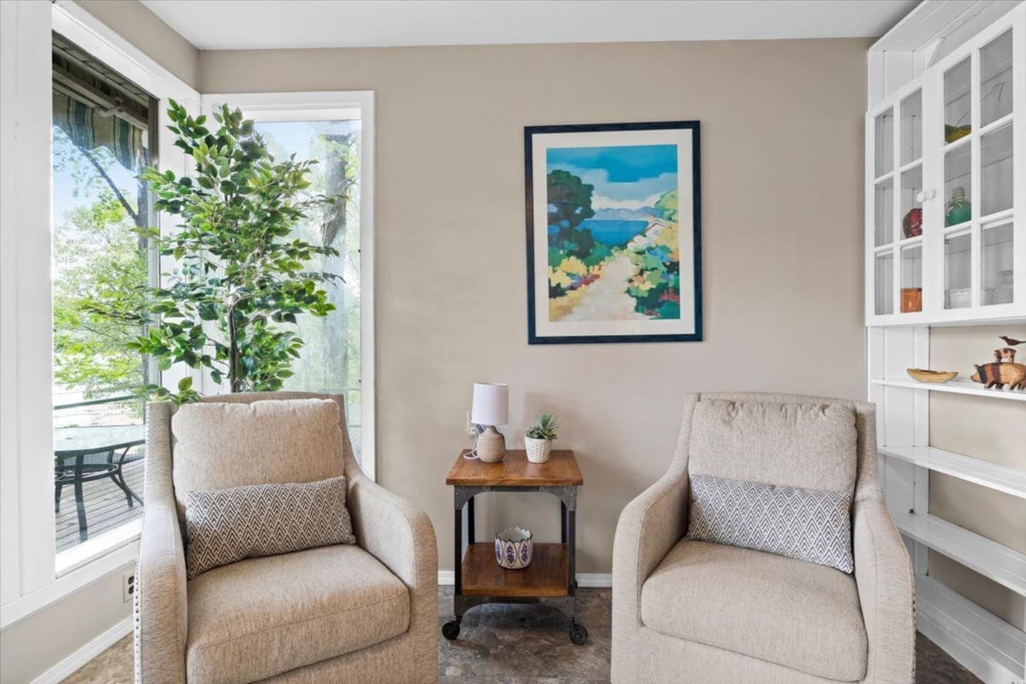 Reading area beside large windows
