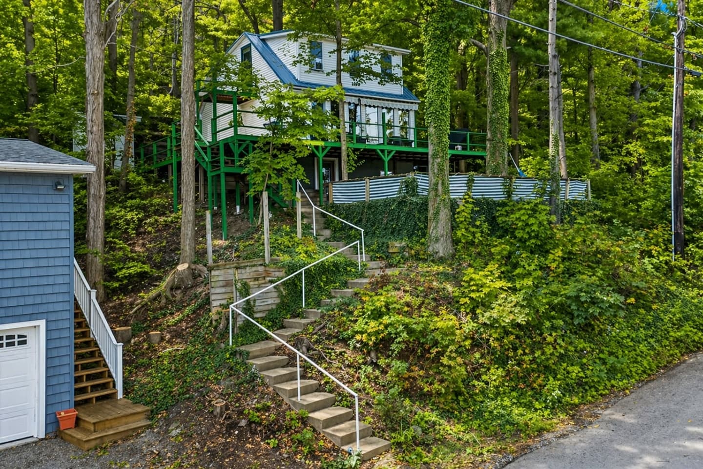 Wooded walkway leading downhill