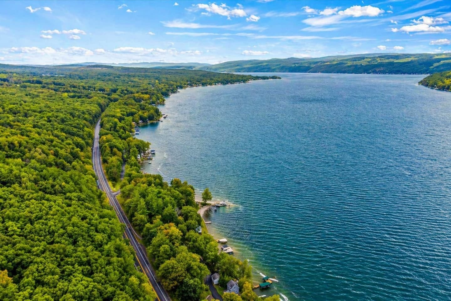 Keuka Lake shoreline from above 