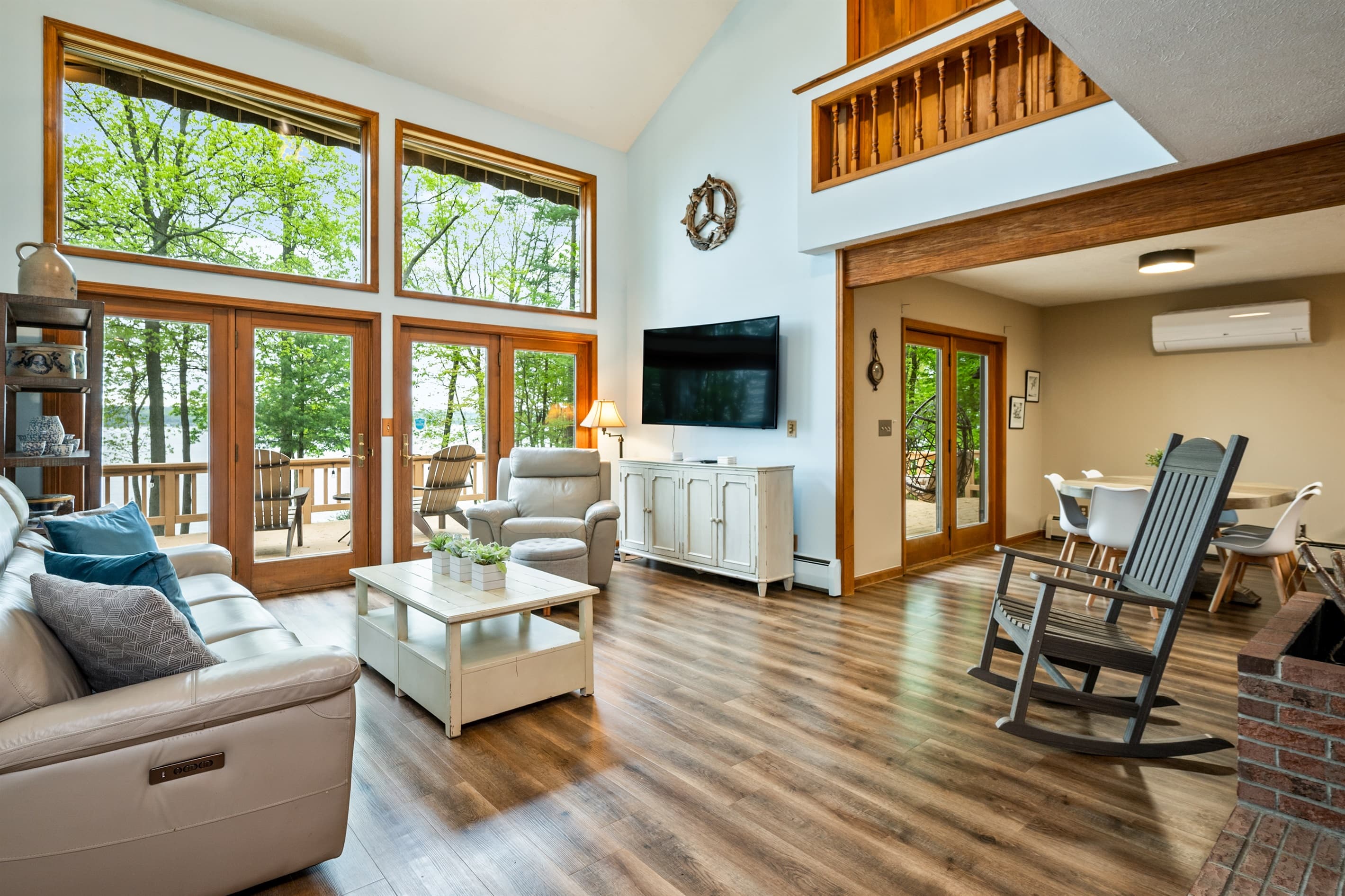 Lakeview living room with vaulted ceiling