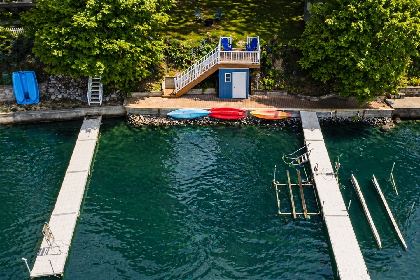 Private dock extending into the lake
