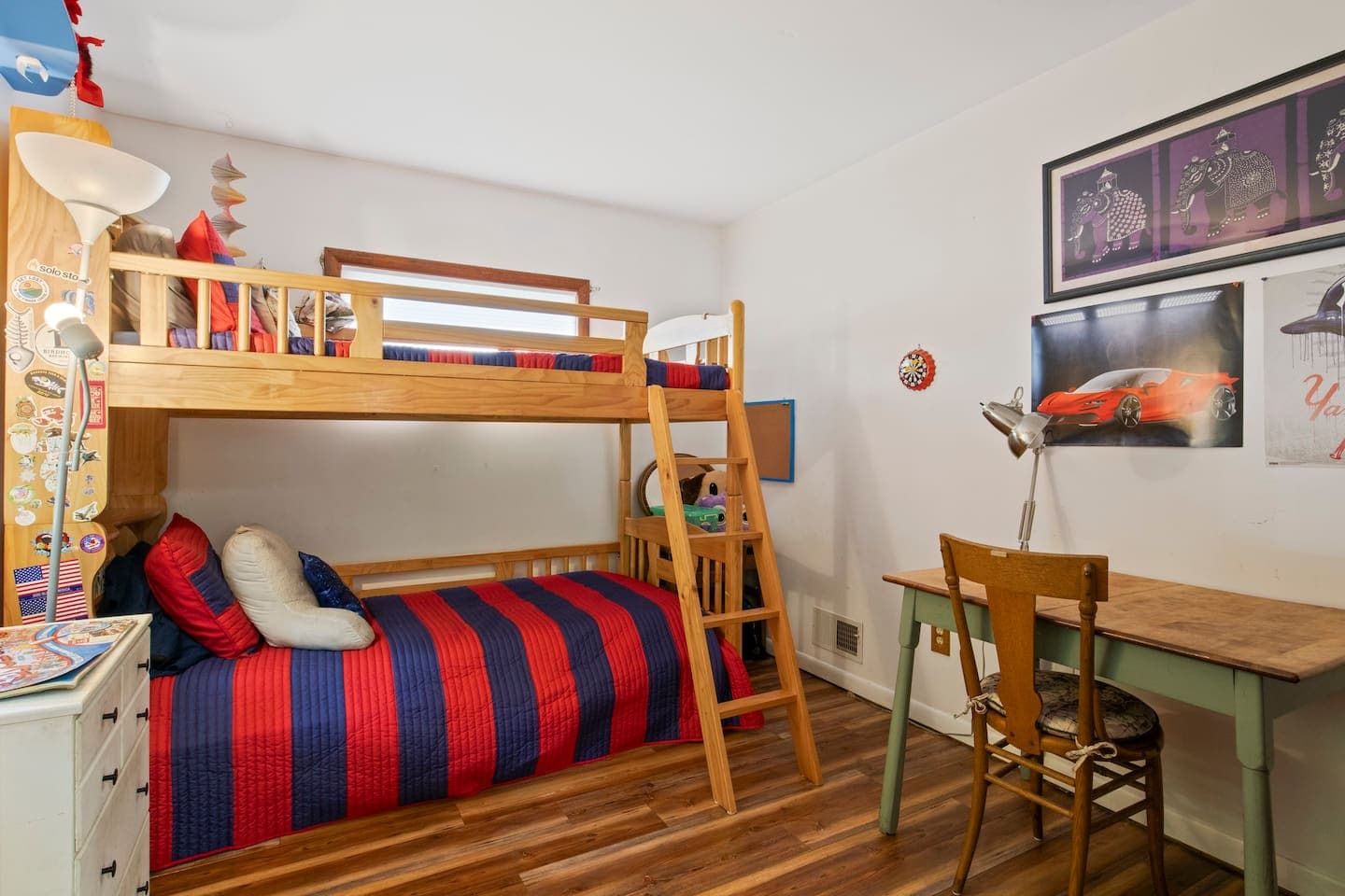 Bunk room with desk and chair 