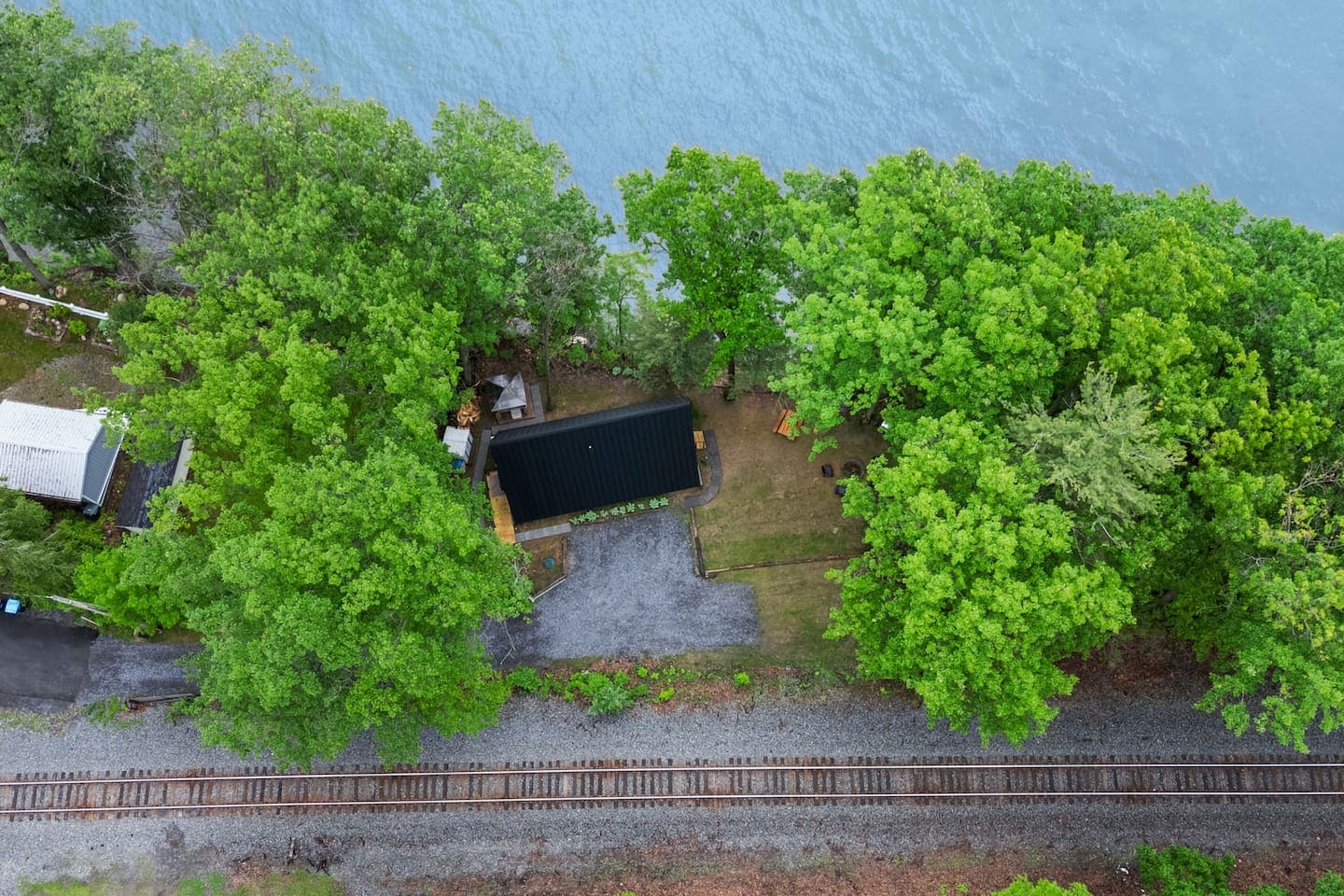 Railroad runs beside the cabin, as it does the entire west side of Seneca Lake. Our cabin is the last house on the lane. 