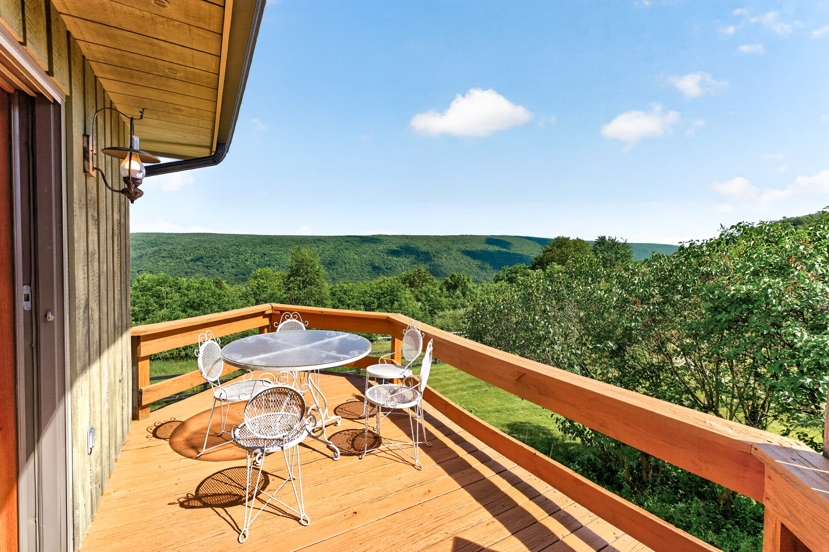 Balcony dining area overlooking the countryside