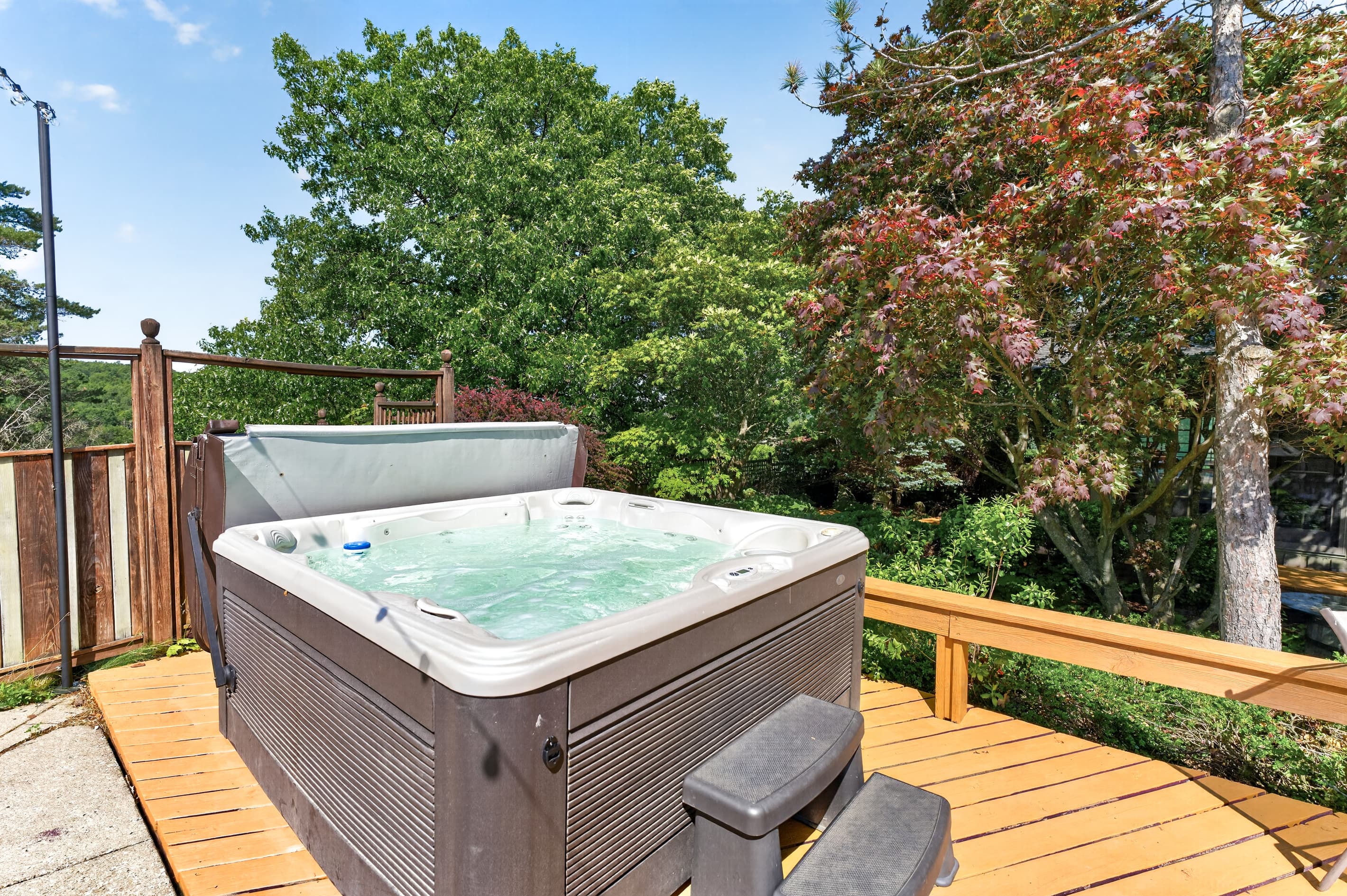 Private hot tub surrounded by trees