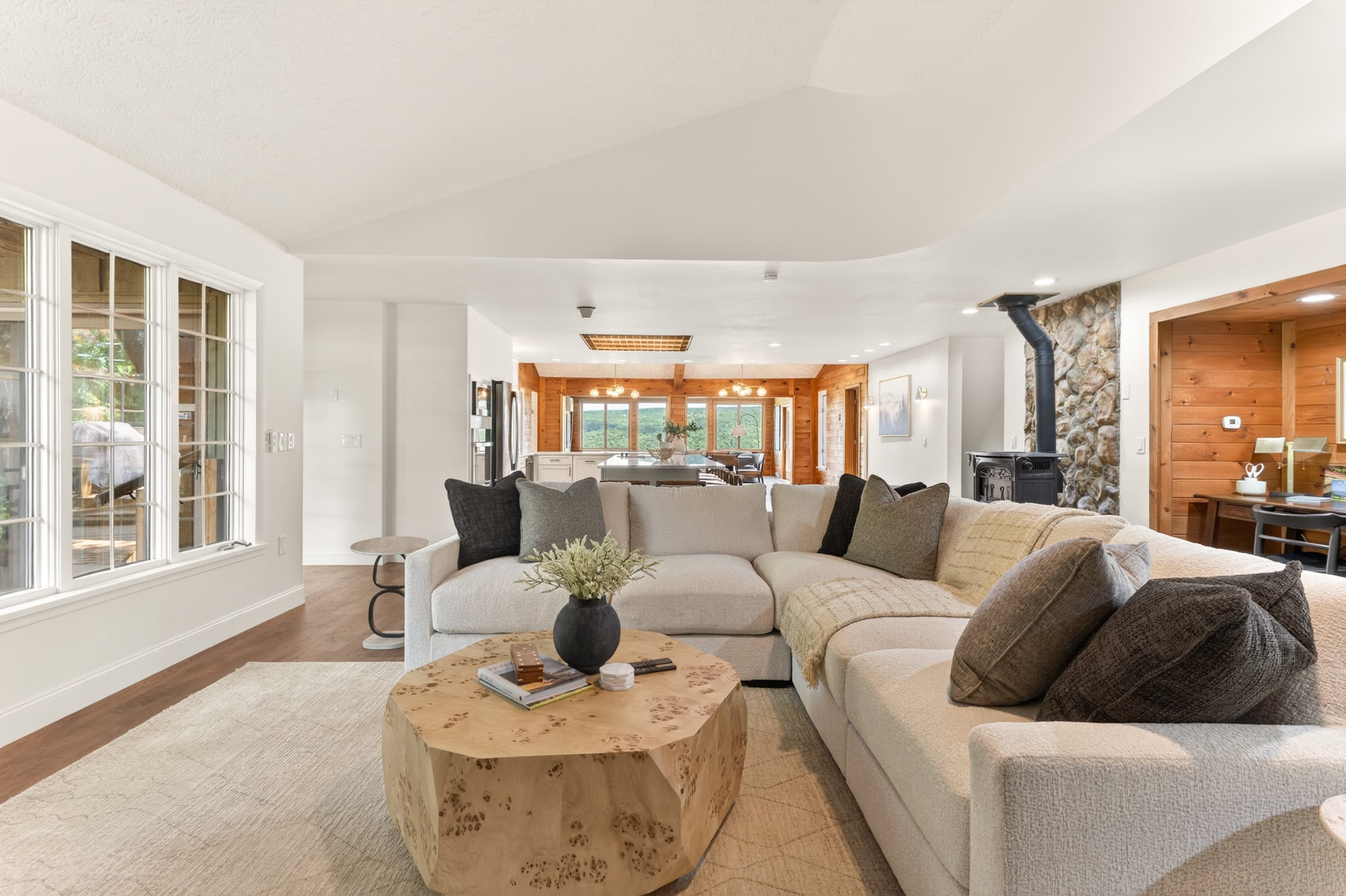 Open living room with central coffee table