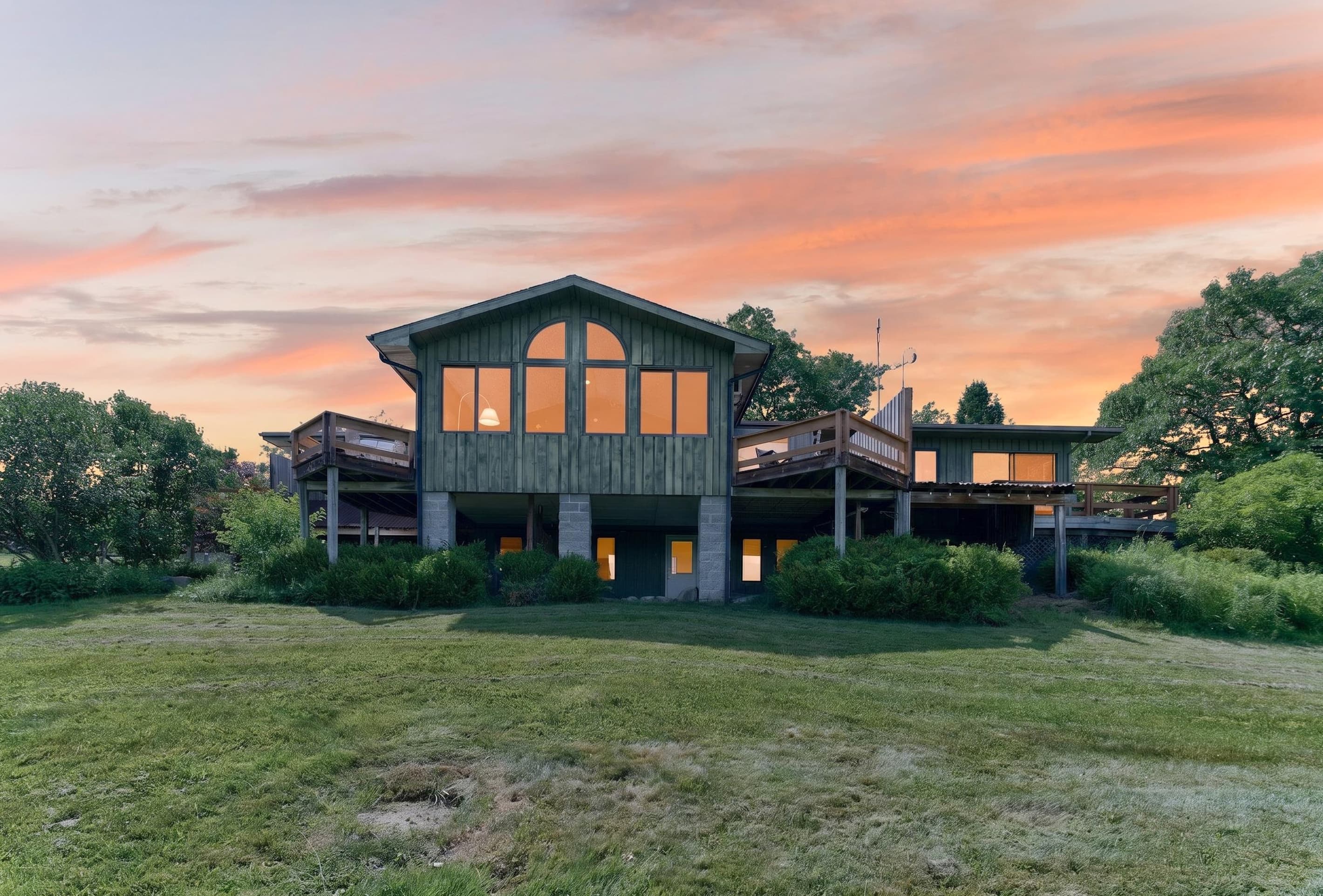 Front exterior beneath the evening sky