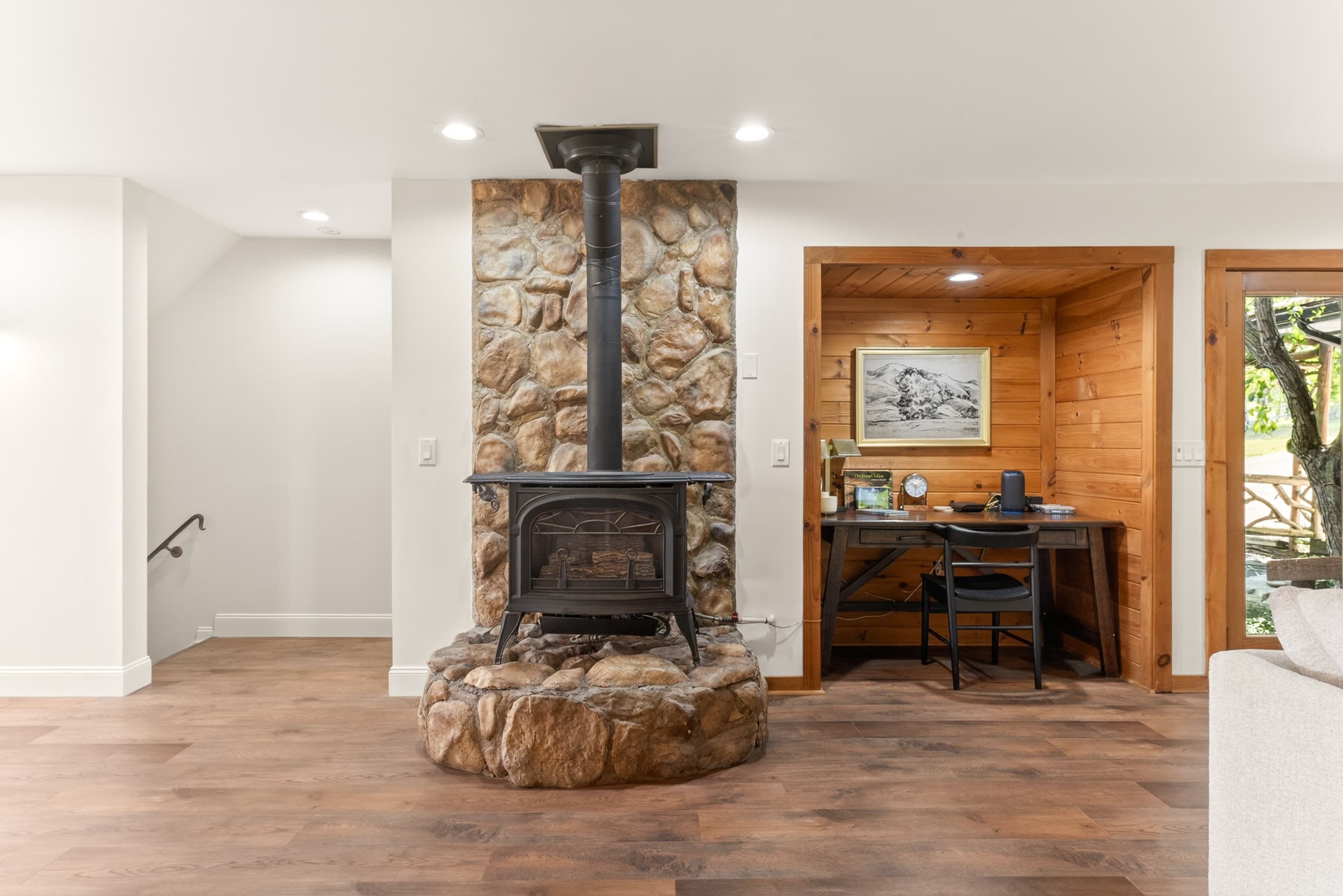 Freestanding stove with stone surround