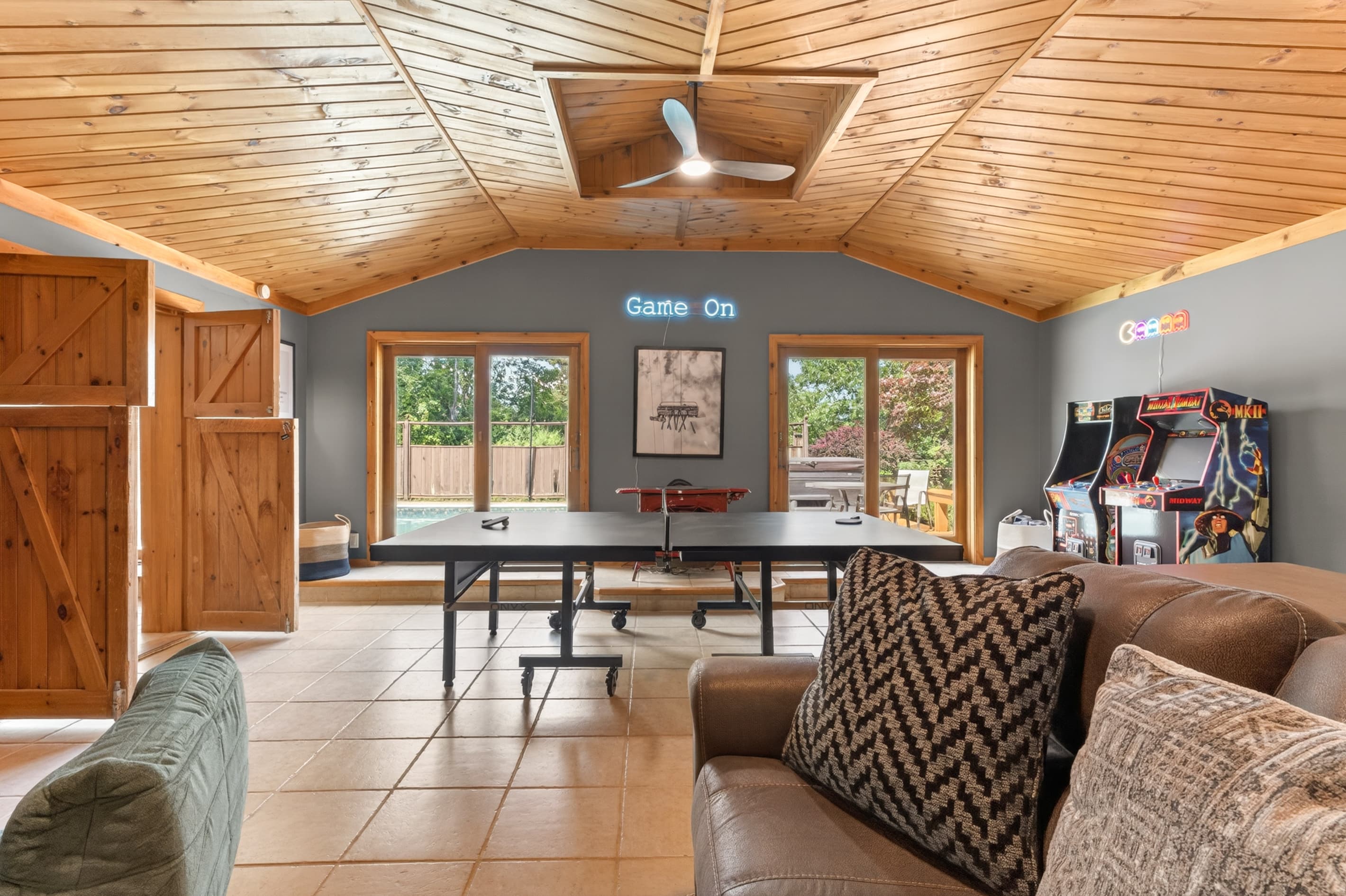 Recreation area with ping pong table