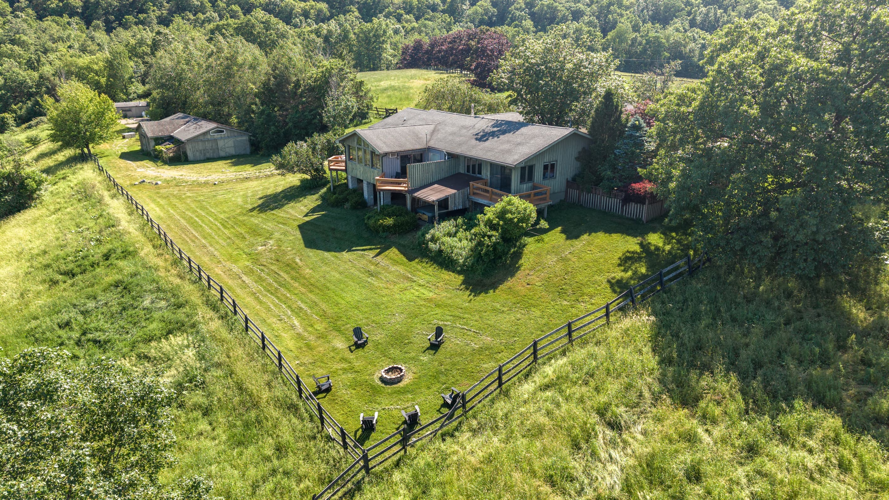 Aerial view of the house and grounds