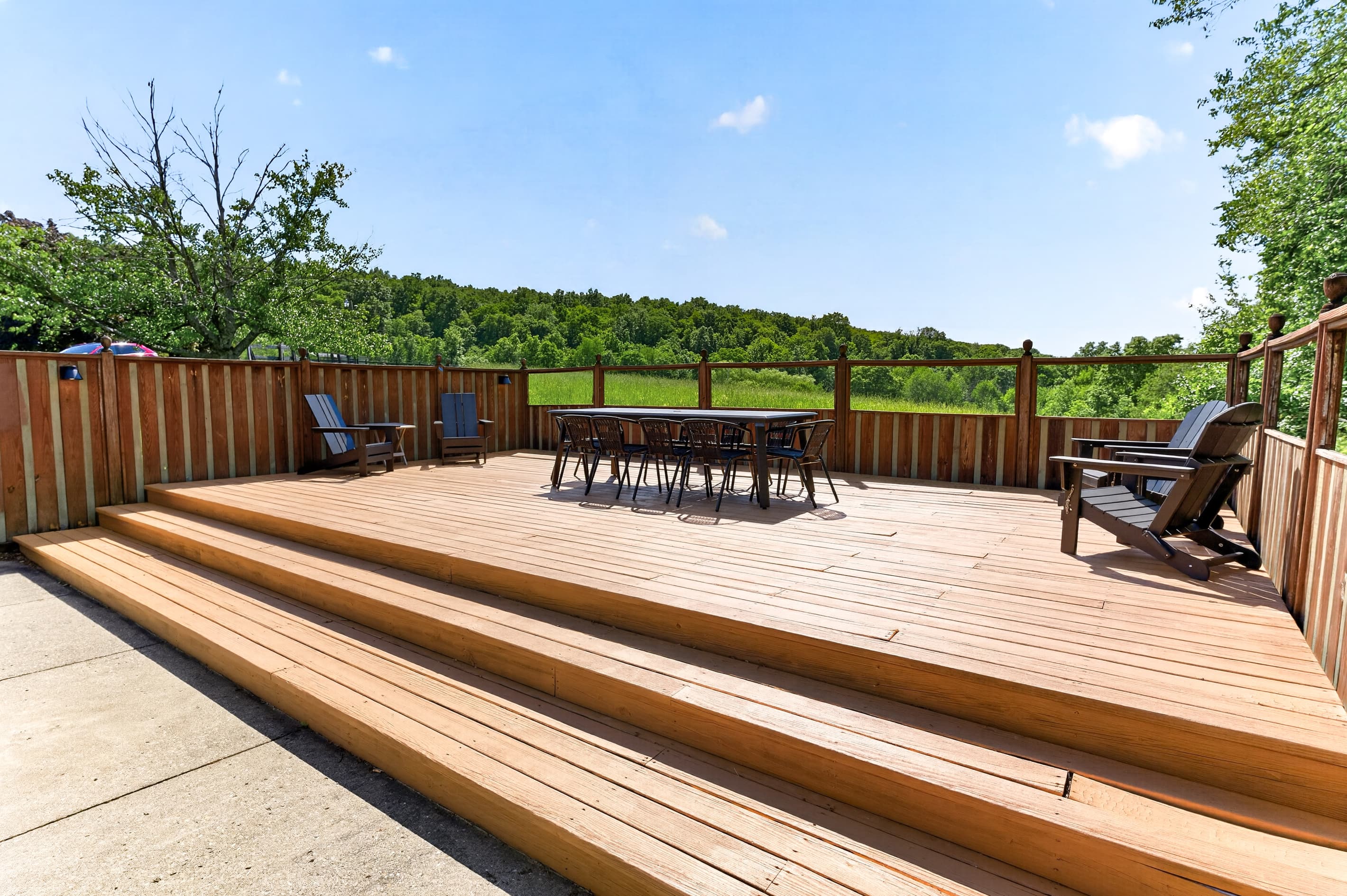 Wooden deck with wide steps