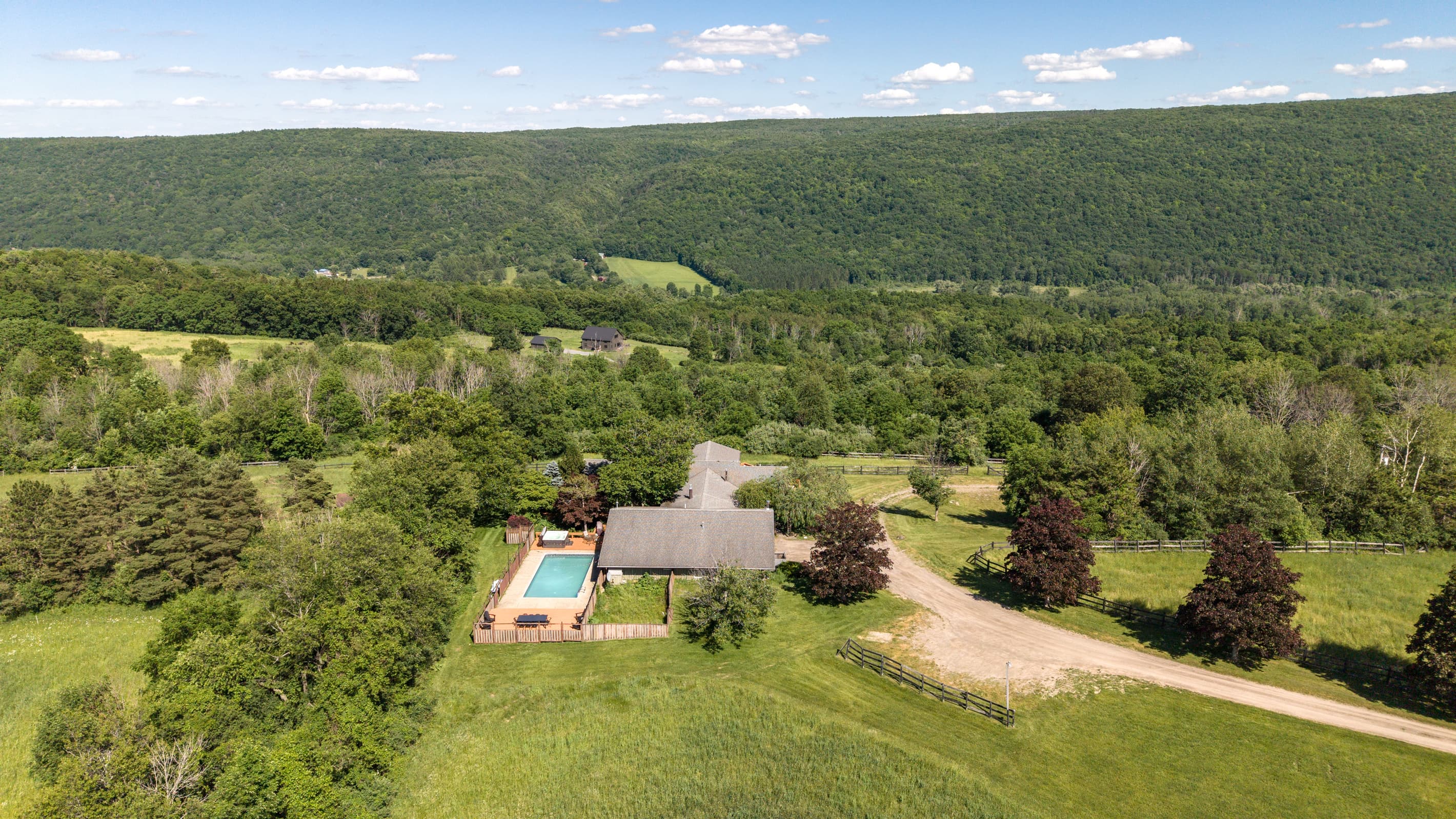 Distant aerial view of the property