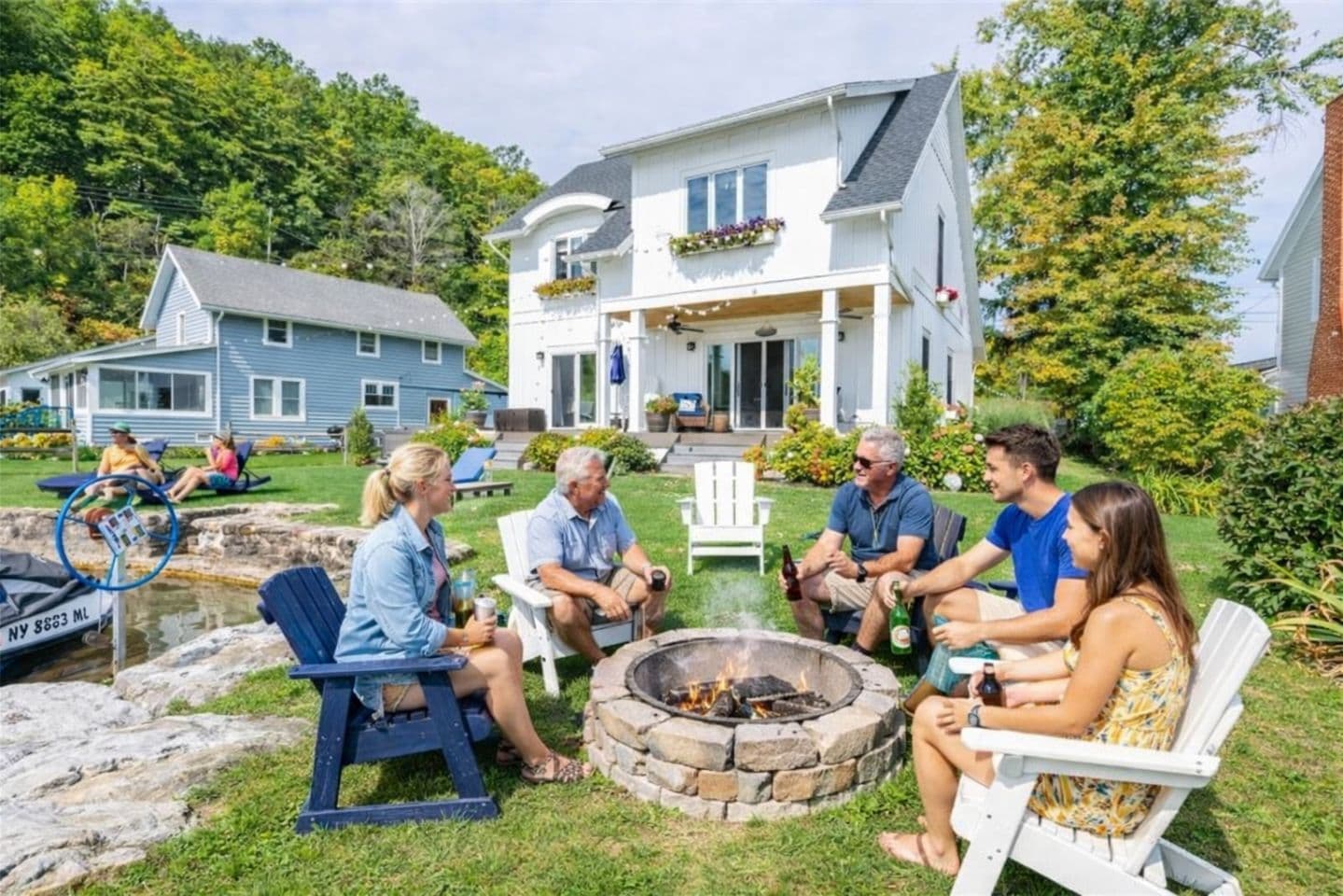 Fire pit seating behind the house