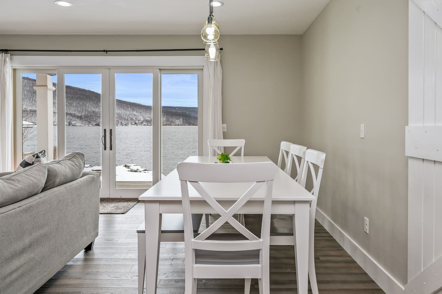 Dining area with wide lake views