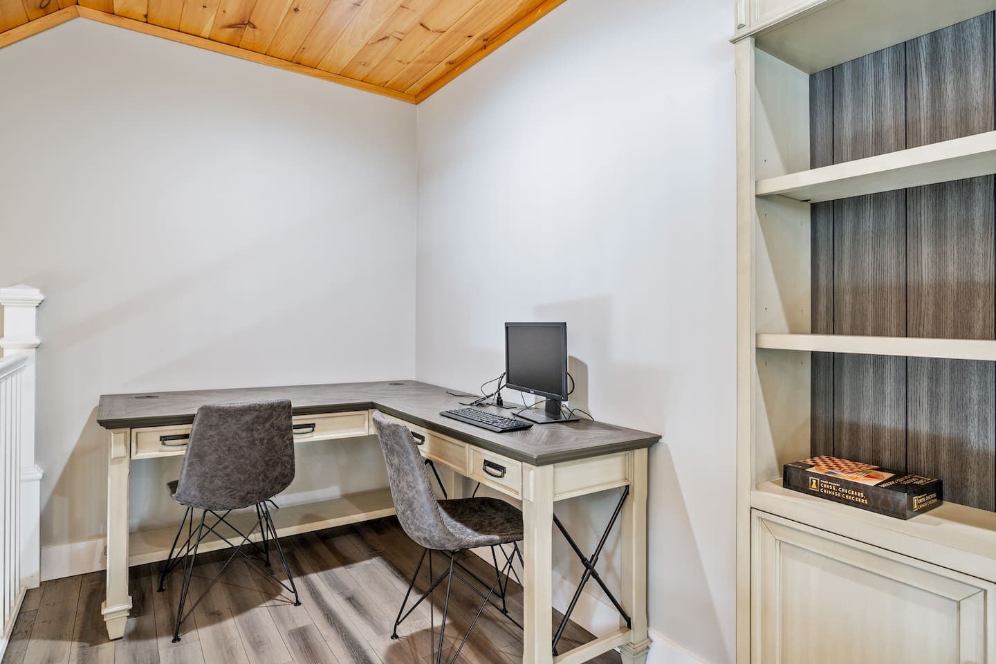Small workspace in the corner of the loft hallway