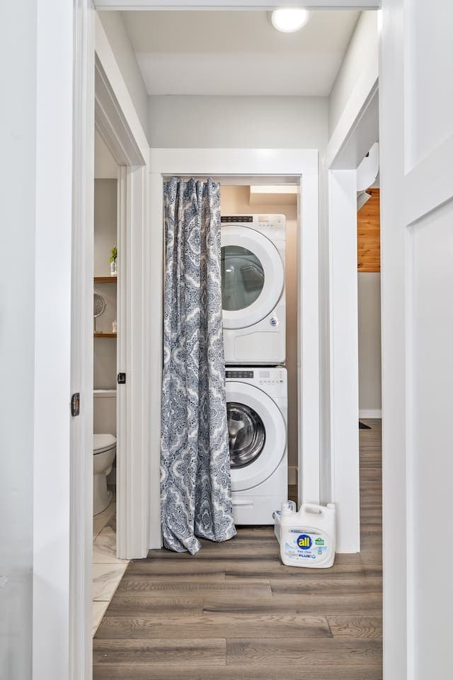 Stacked washer and dryer in the hallway