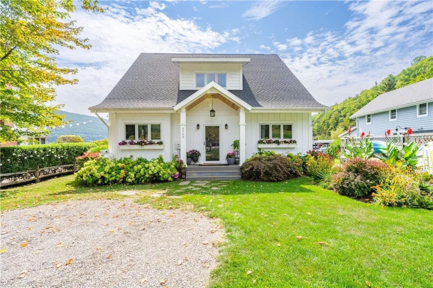 Front exterior with landscaped walkway 