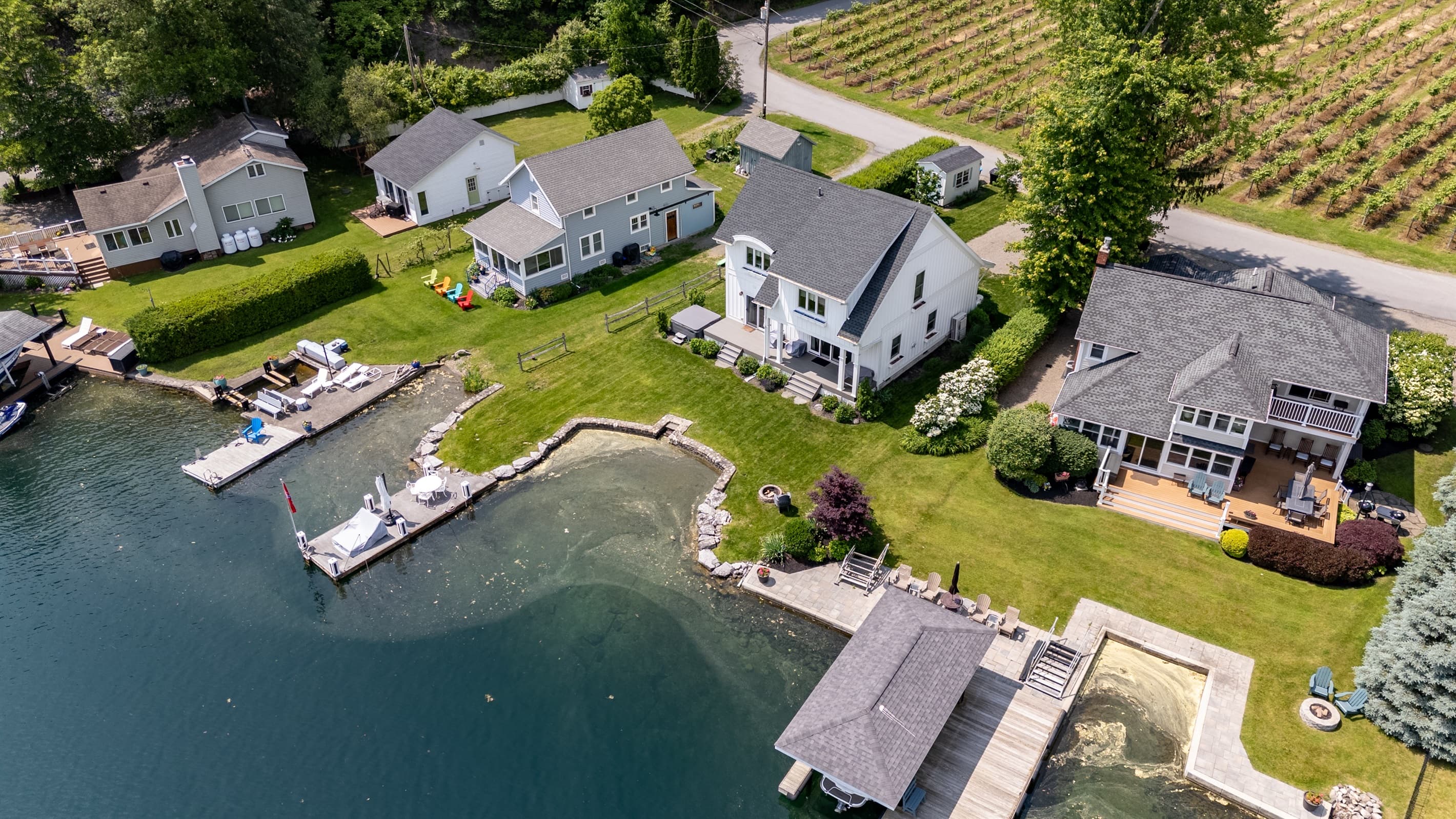 Lakeside home and neighboring properties from above
