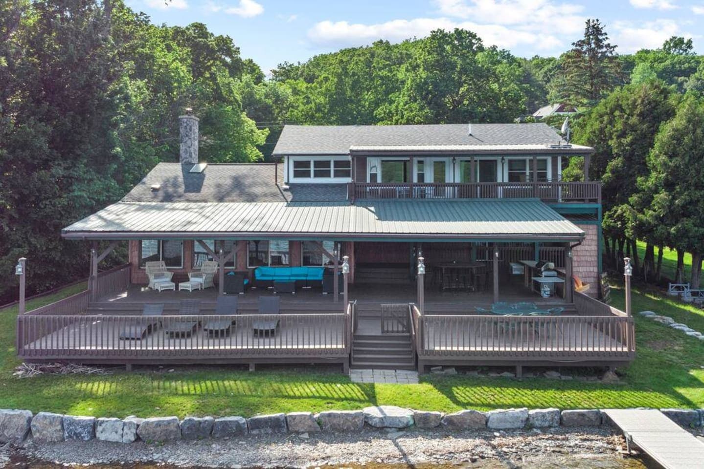 Lakeside exterior with covered deck