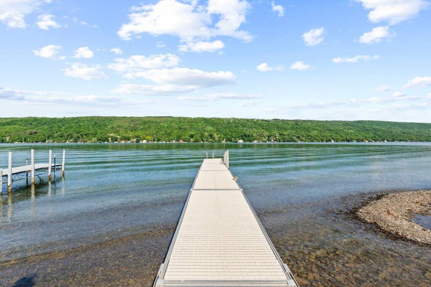 Private dock extending into the lake
