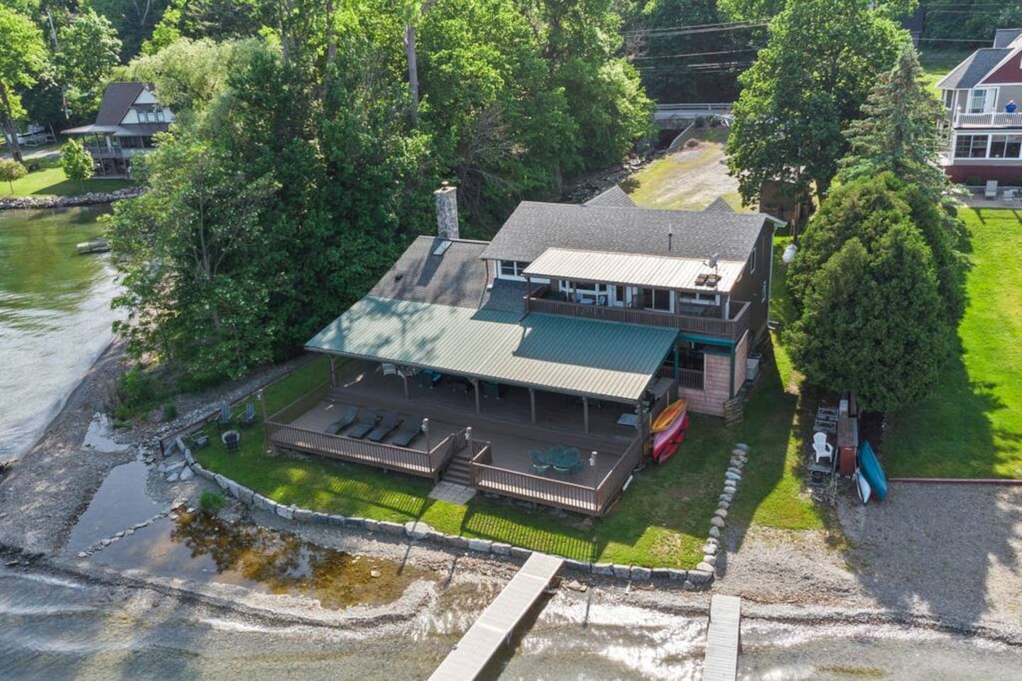 Aerial view of the lakeside exterior