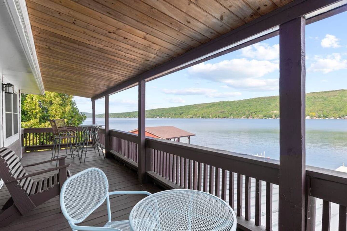 Covered balcony overlooking the lake