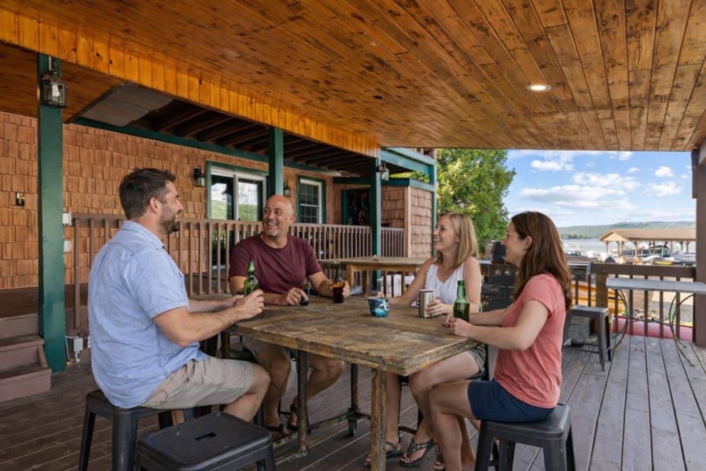 Covered outdoor kitchen with bar seating