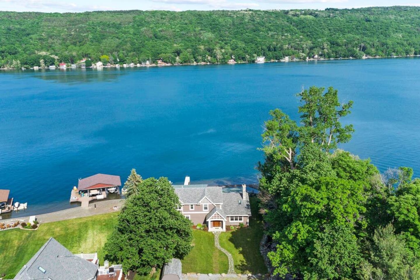 Aerial view of the lakeside property