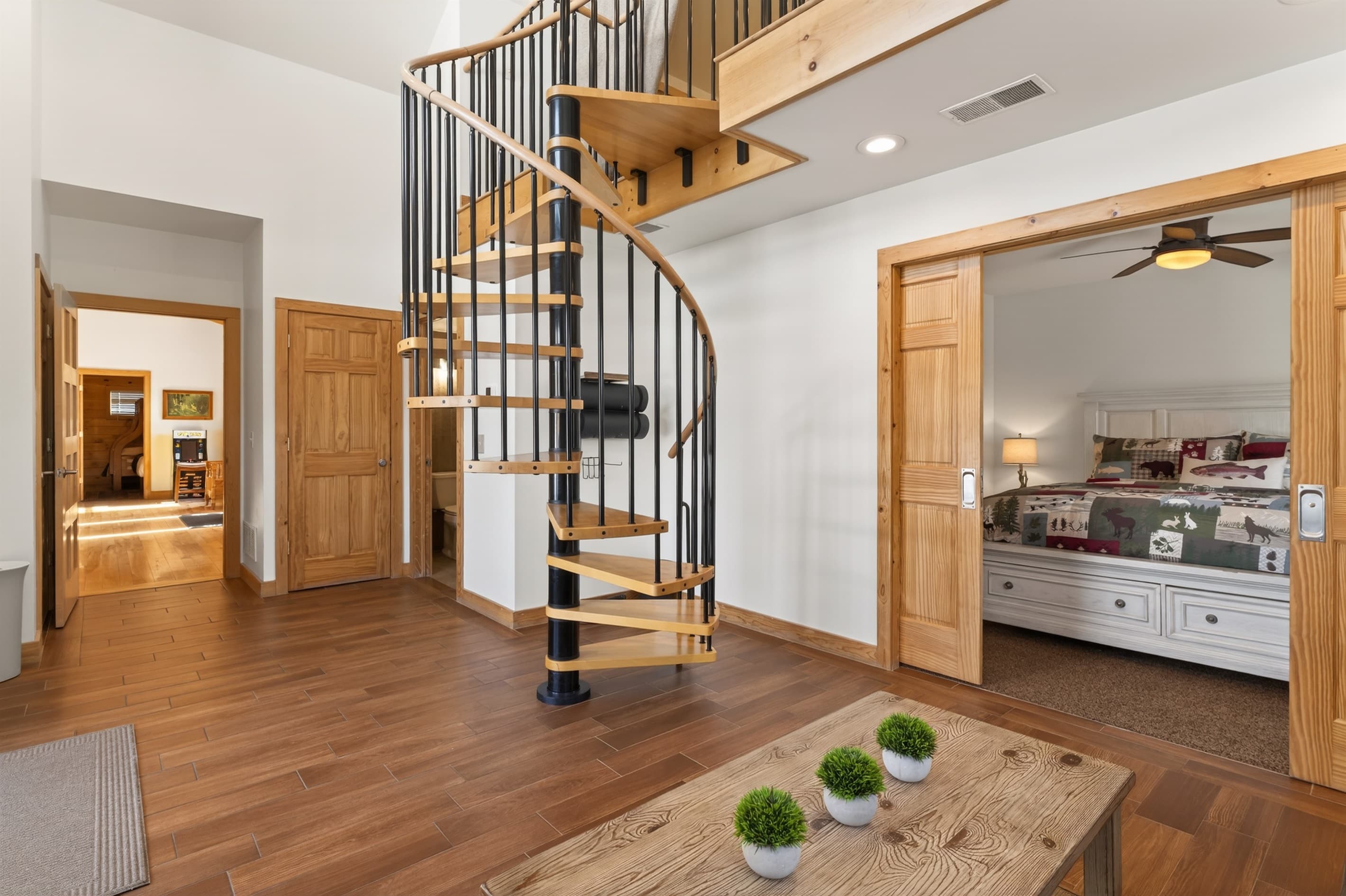 Open living area beside the staircase