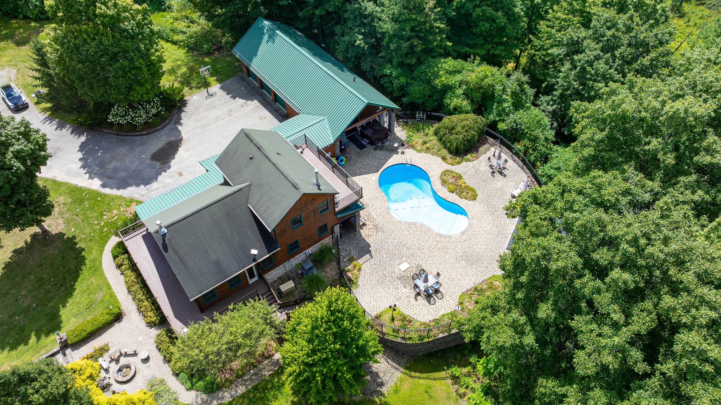 Pool and house viewed from above