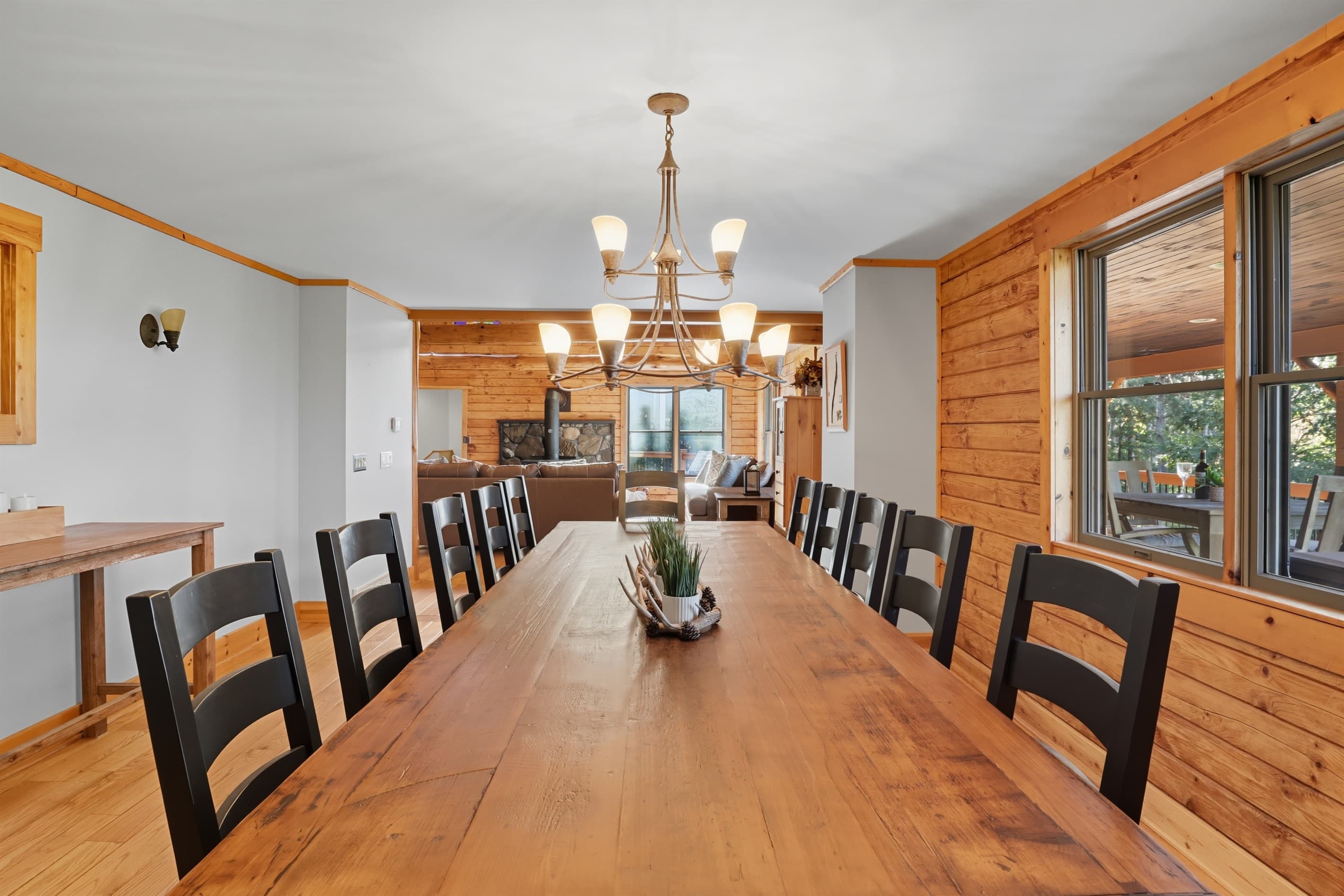 Long dining table with ample seating