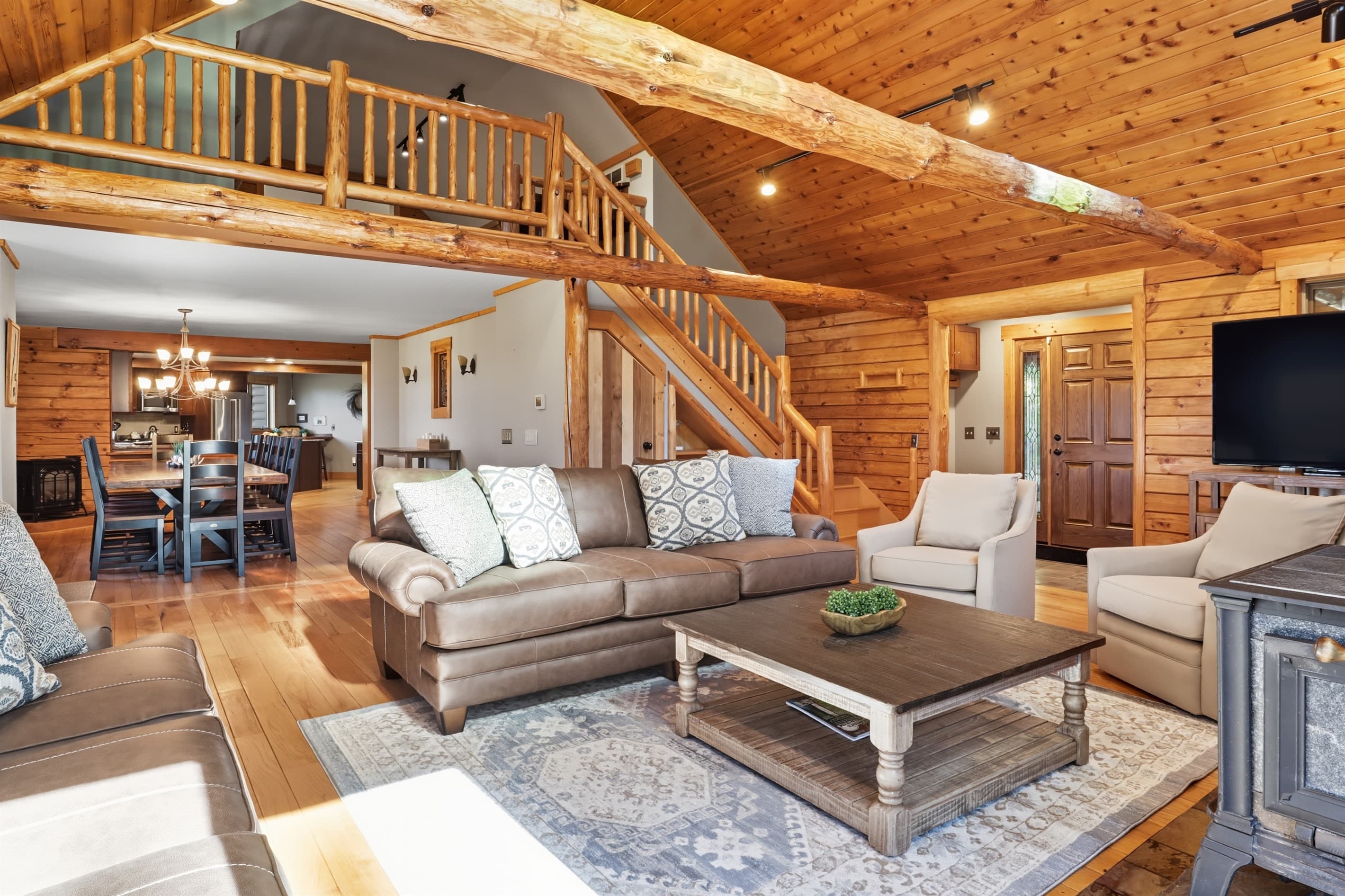 Living room beneath the interior loft