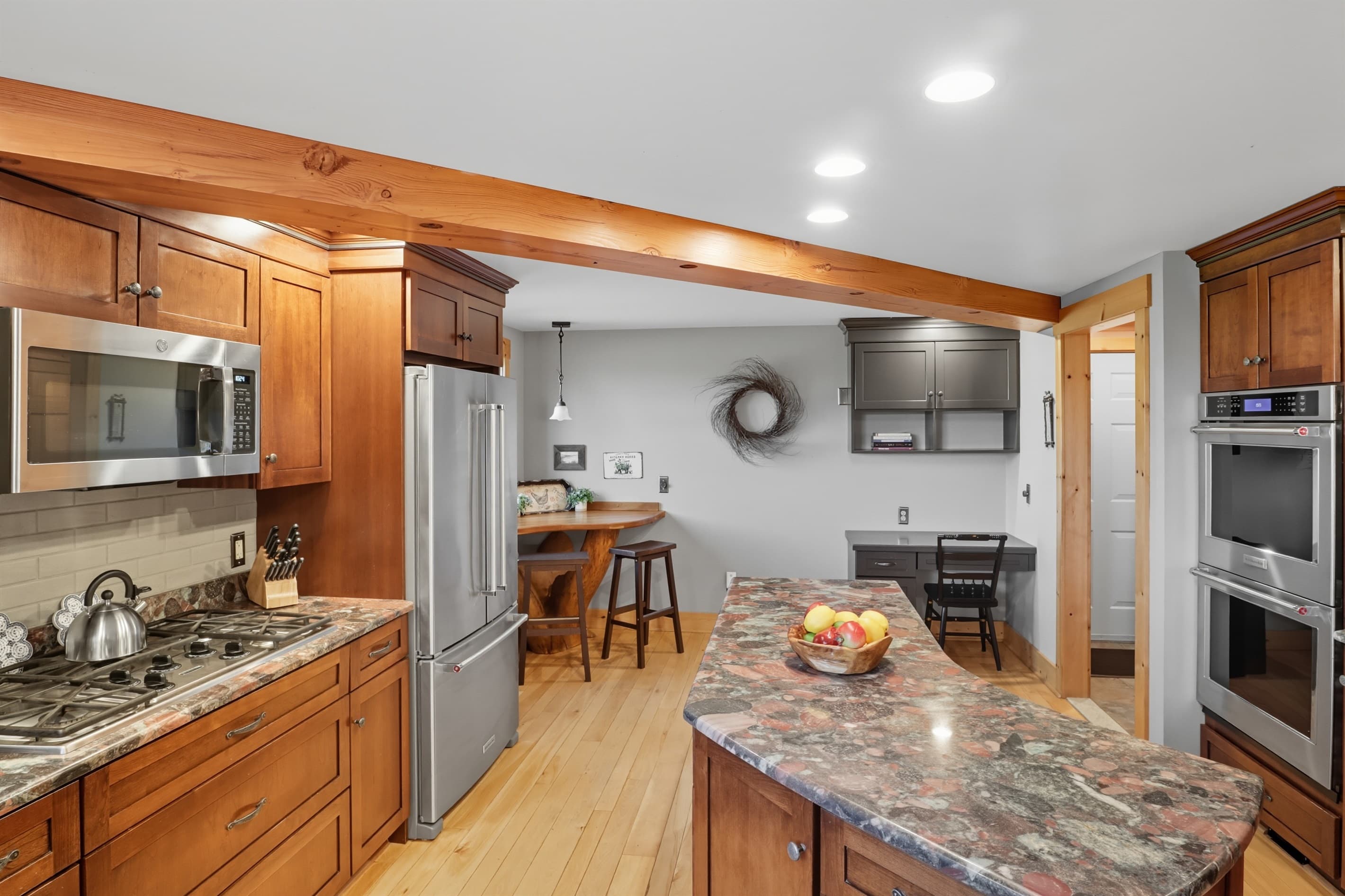 Stainless steel appliances and granite countertops