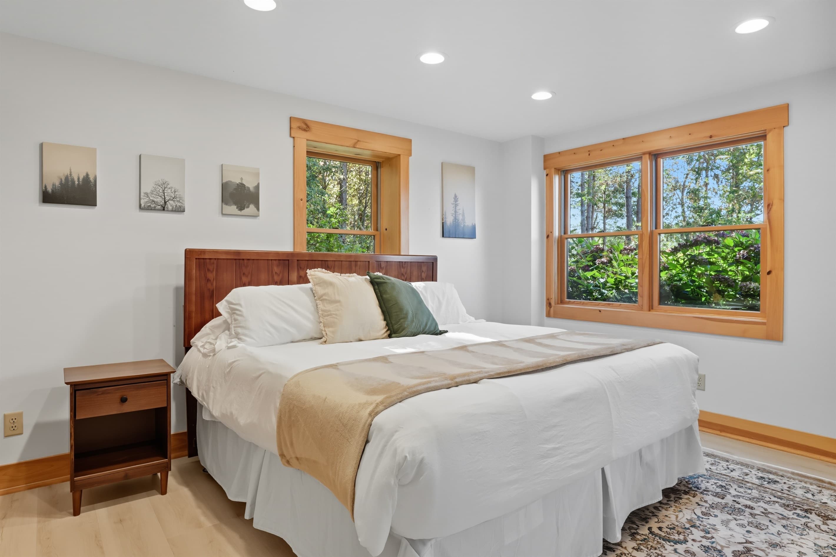 Bedroom with wooden bed frame