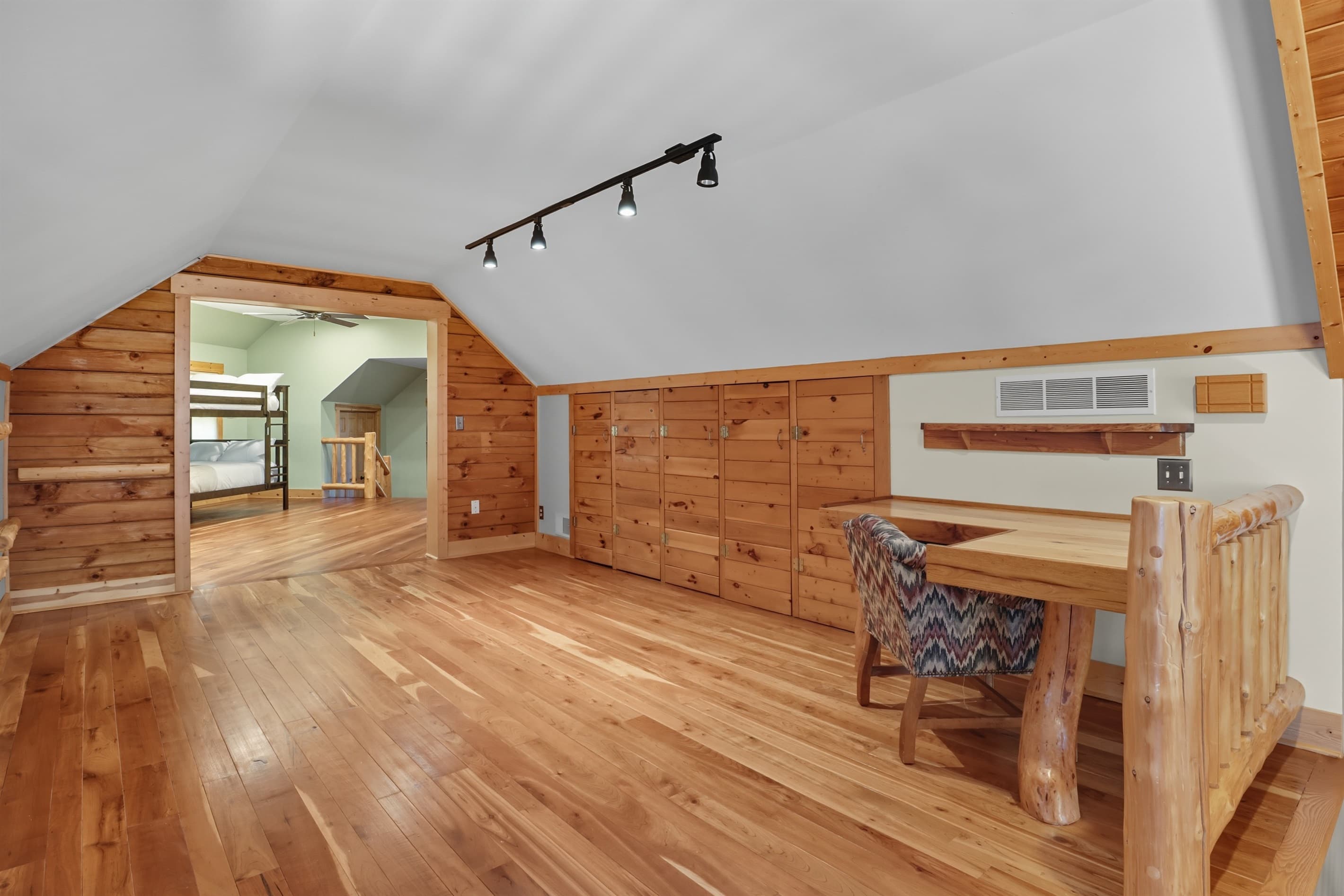 Loft staircase with wooden railings